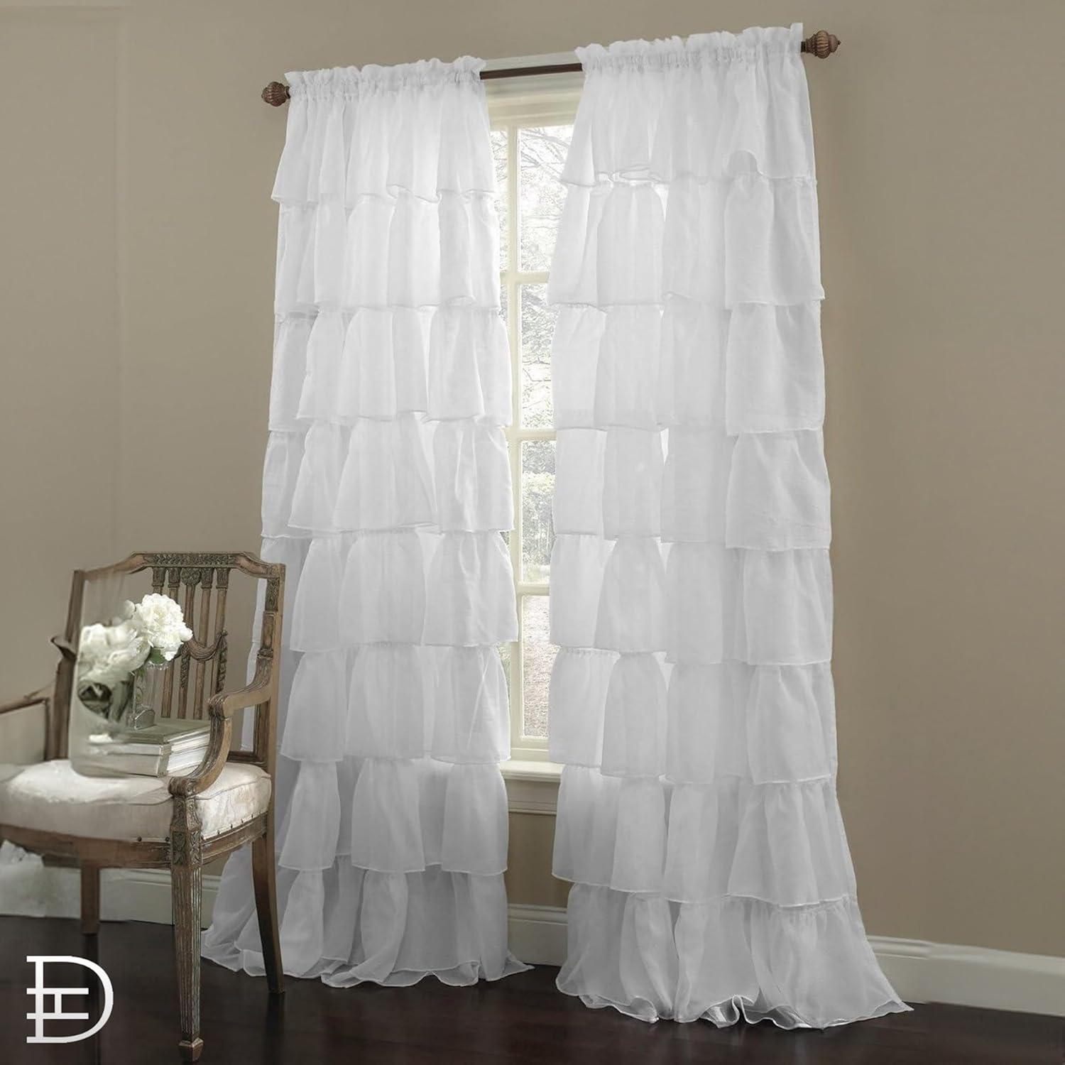 Mcgregor White Rod Pocket Header Pleated Layer Curtains for Living Room, Bedroom 84" x 40" Curtain