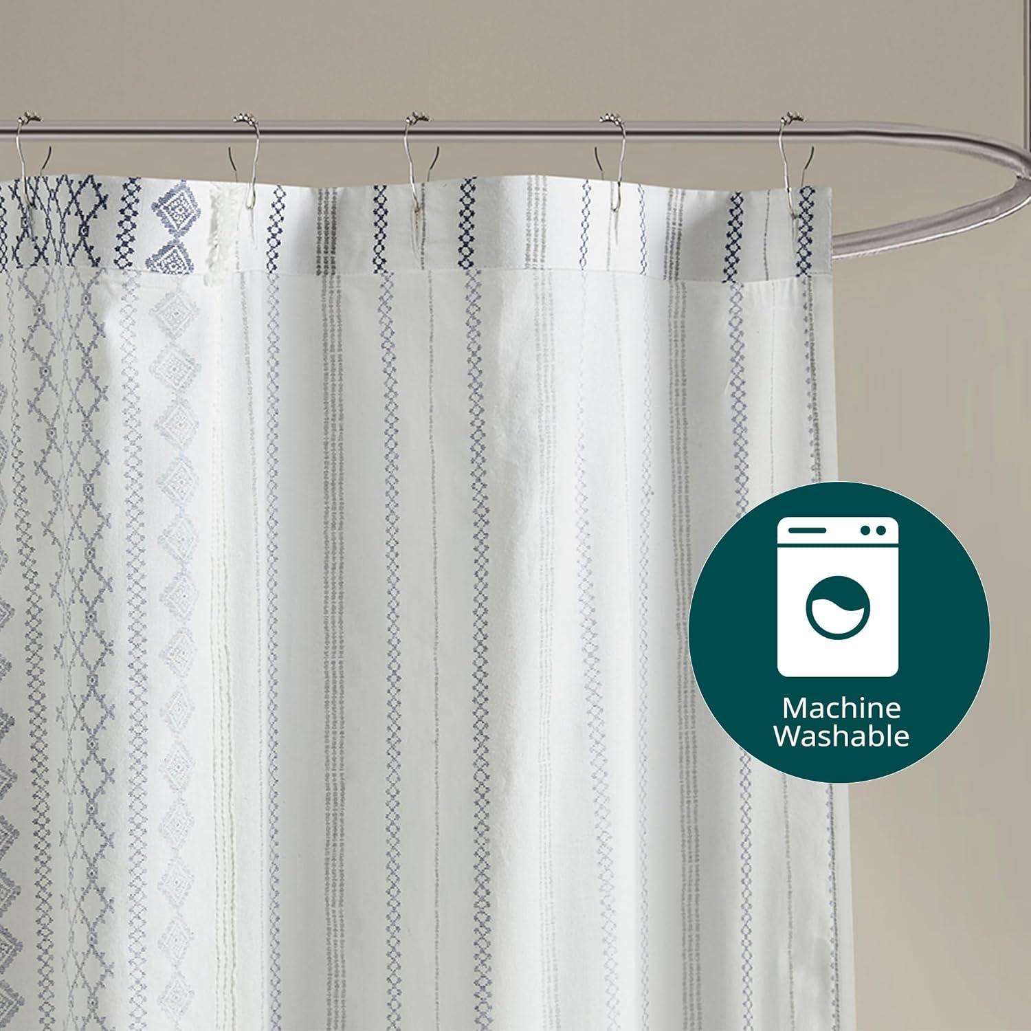 INK+IVY Imani 100% Cotton Printed Shower Curtain with Chenille