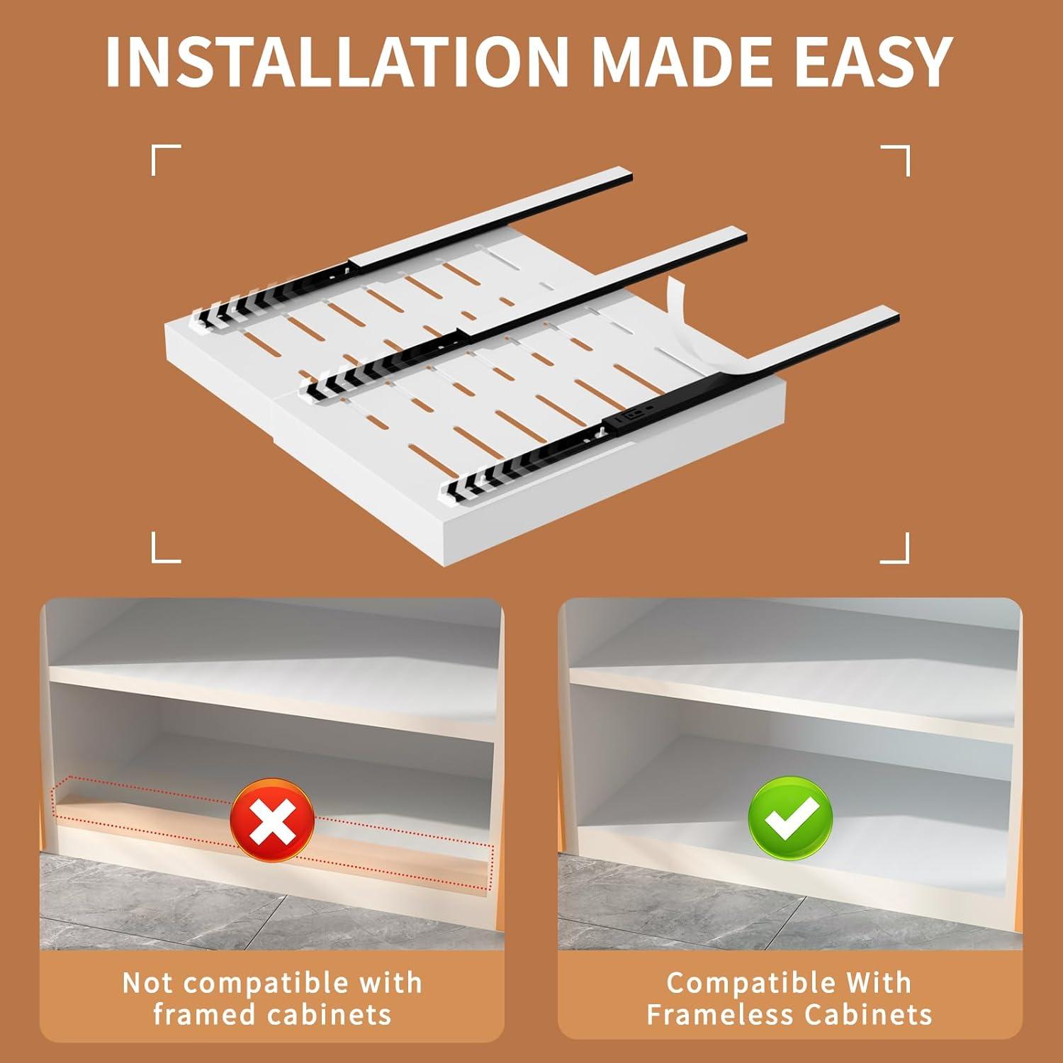 Pull Out Cabinet Organizer 2 pack,Expandable (12.6"-20.4") Pull Out Drawers for Cabinets, Slide Out Cabinet Organizers with Adhesive Nano Film for Kitchen Cabinet Organization