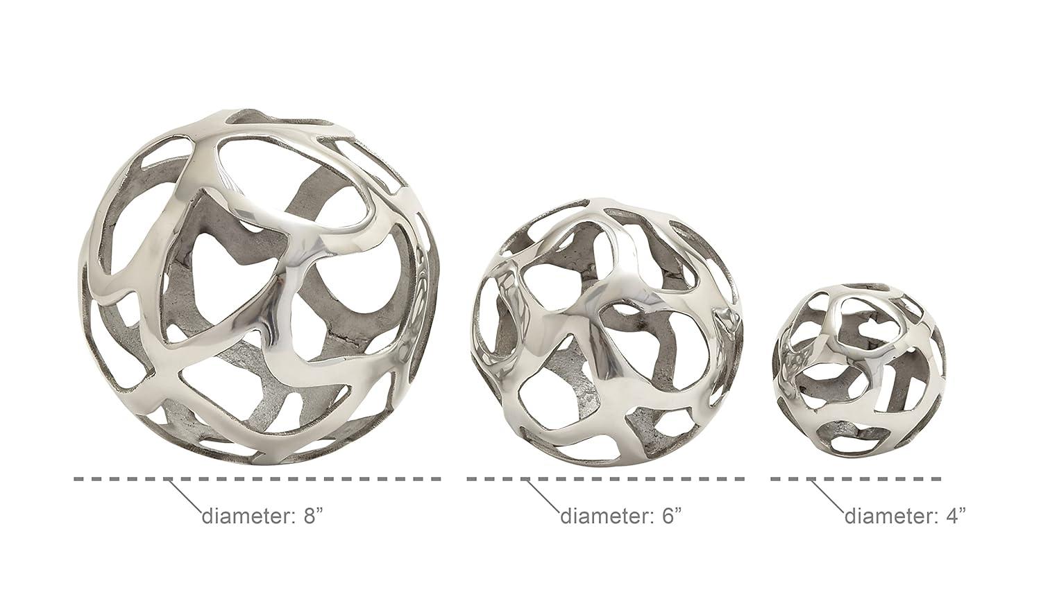 Olivia & May Set of 3 Decorative Aluminum Balls Silver : Textured Orb Sculptures for Tabletop Decor