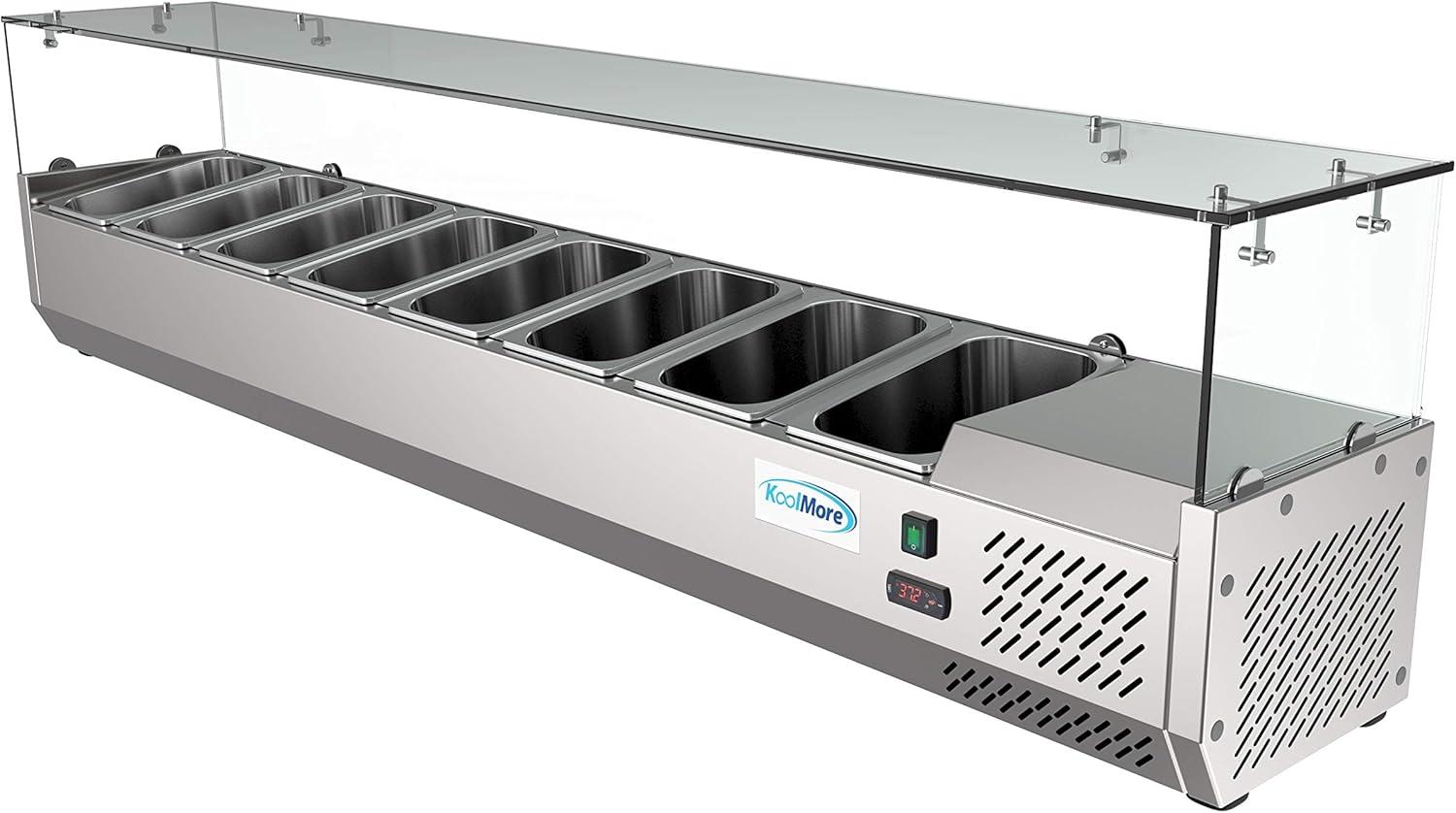 KoolMore 71 in. Eight Pan Refrigerated Countertop Condiment Prep Station