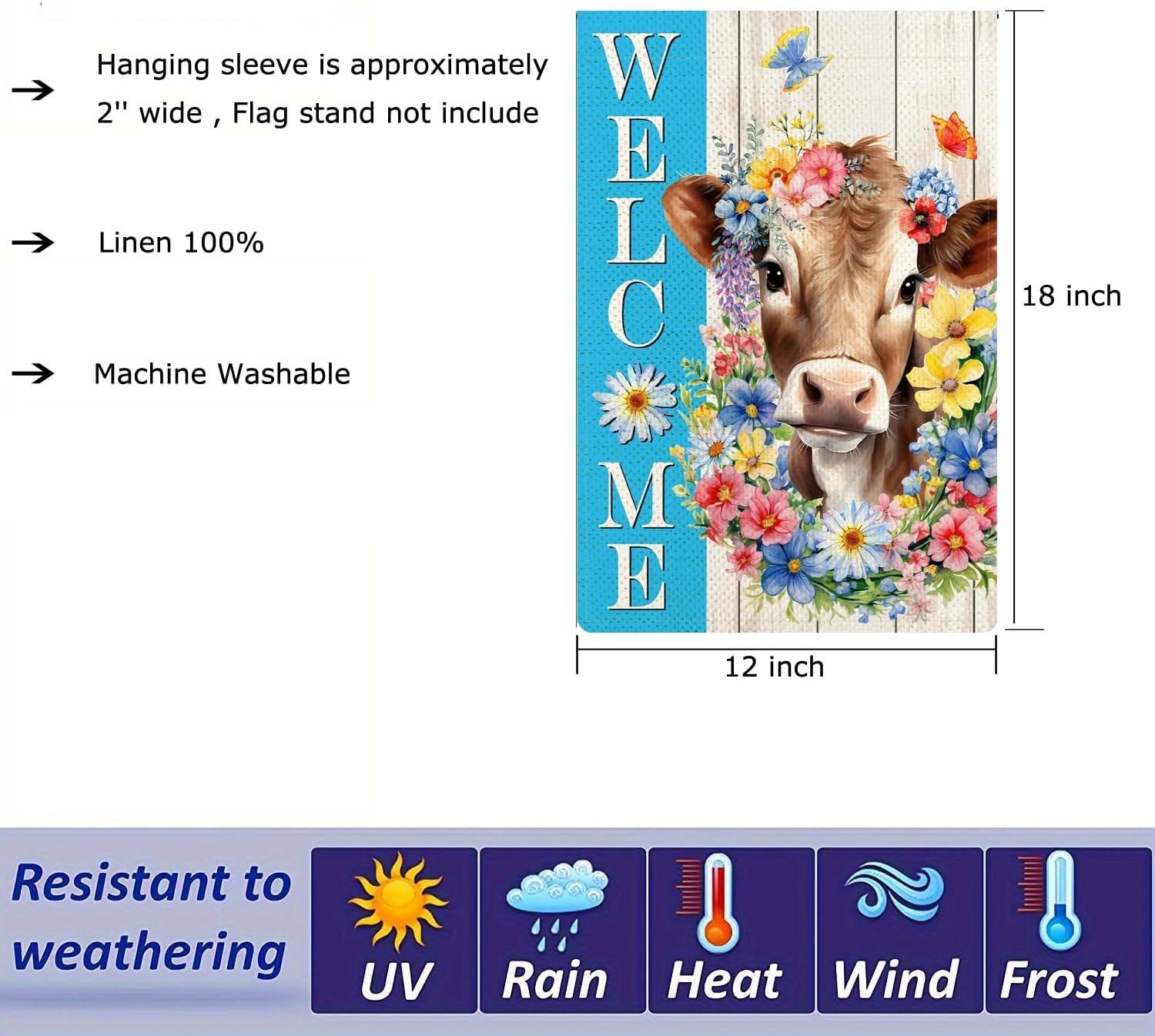 Spring Welcome Cow Garden Flag 12 x 18 inch Double Sided Outside decorations,Funny Cute Animal Flower Butterfly Small Garden Flags For Outdoor Yard Lawn