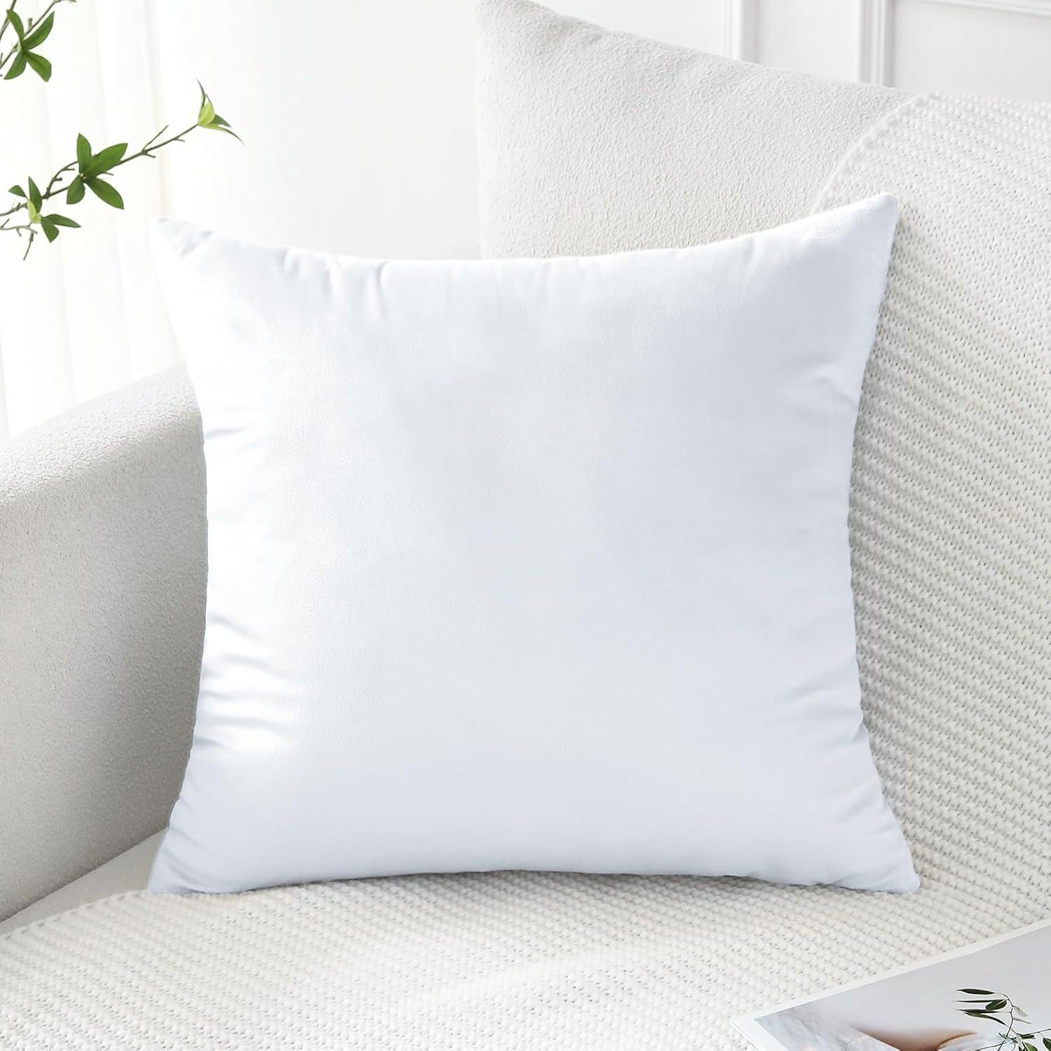 Phantoscope Soft Silky Velvet Series Decorative Throw Pillow, 18" x 18", True White, 1 Pack