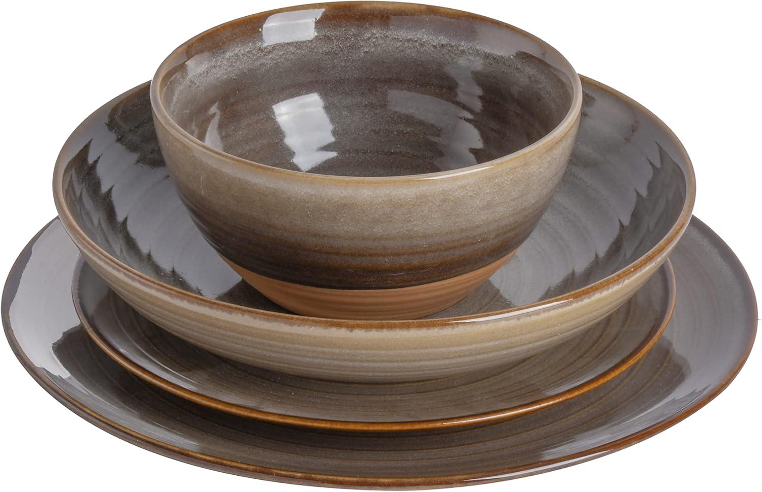 Gibson Elite 16 Piece Dreamweaver Double Bowl Terracotta Reactive Dinnerware Set