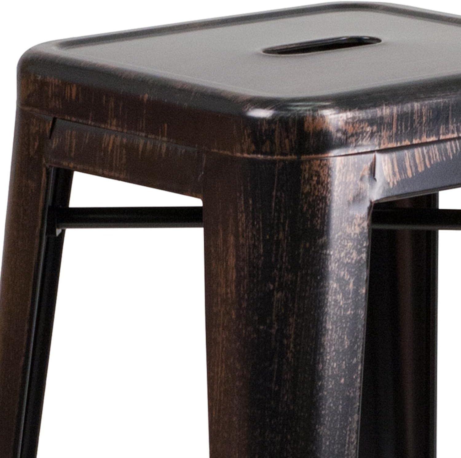 Flash Furniture Commercial Grade 30" High Backless Orange Metal Indoor-Outdoor Barstool with Square Seat