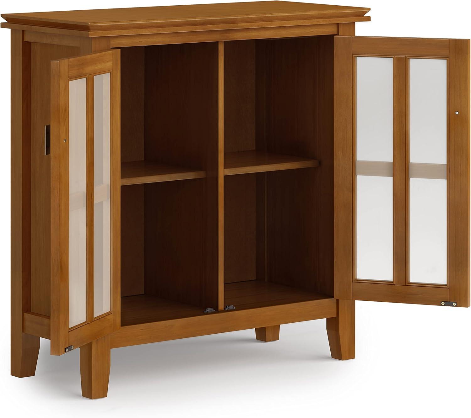Simpli Home Artisan 30"W Solid Wood 2-Shelf Low Storage Cabinet with Glass Doors and Adjustable Shelves