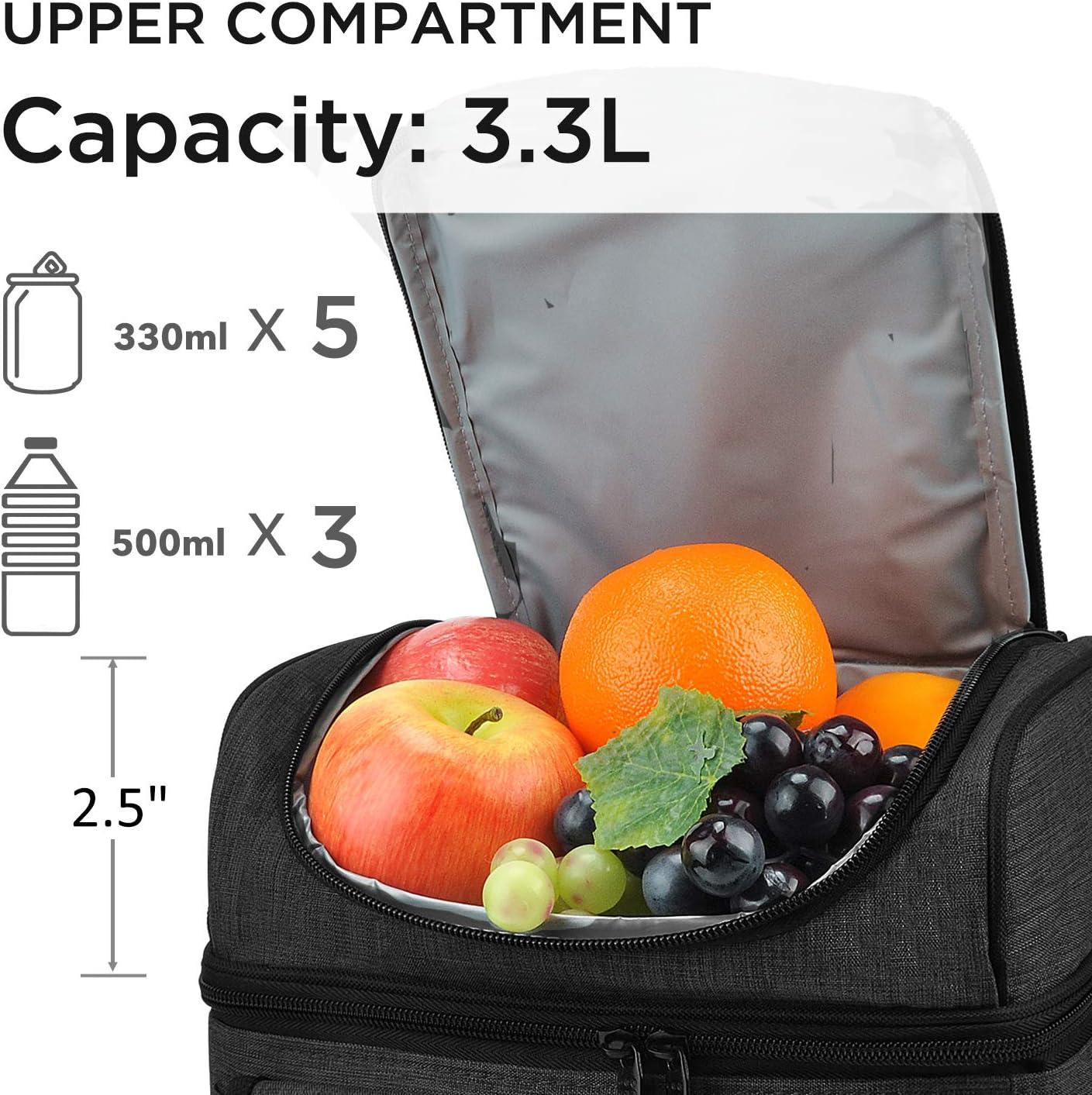 Tirrinia Dual Compartment Lunch Bag with Shoulder Strap for Adults, Large Lunch Bags, Insulated Leakproof Thermal Lunch Totes, Charcoal