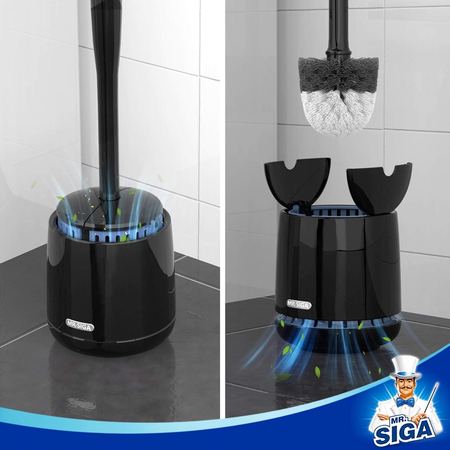 MR.Siga Escobilla y Soporte para Inodoro con Mango Macizo y Cerdas Duraderas para Limpieza Del Baño, Negro, 1 Paquete