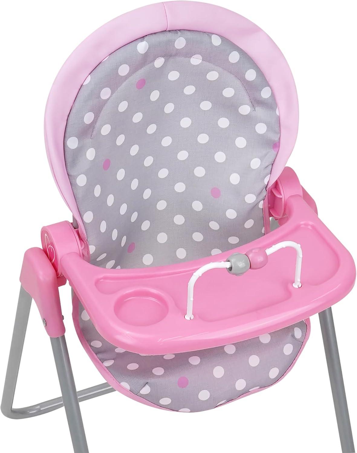 Cotton Candy Pink Foodie Doll Highchair in Grey Polka Dots Fits Dolls Up to 21"