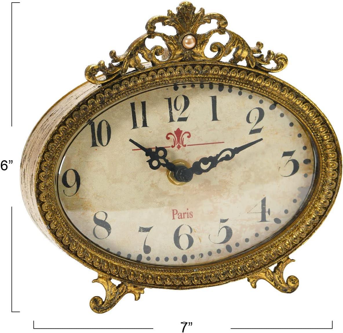 Distressed Gold and Pewter Mantel Clock with Intricate Detailing