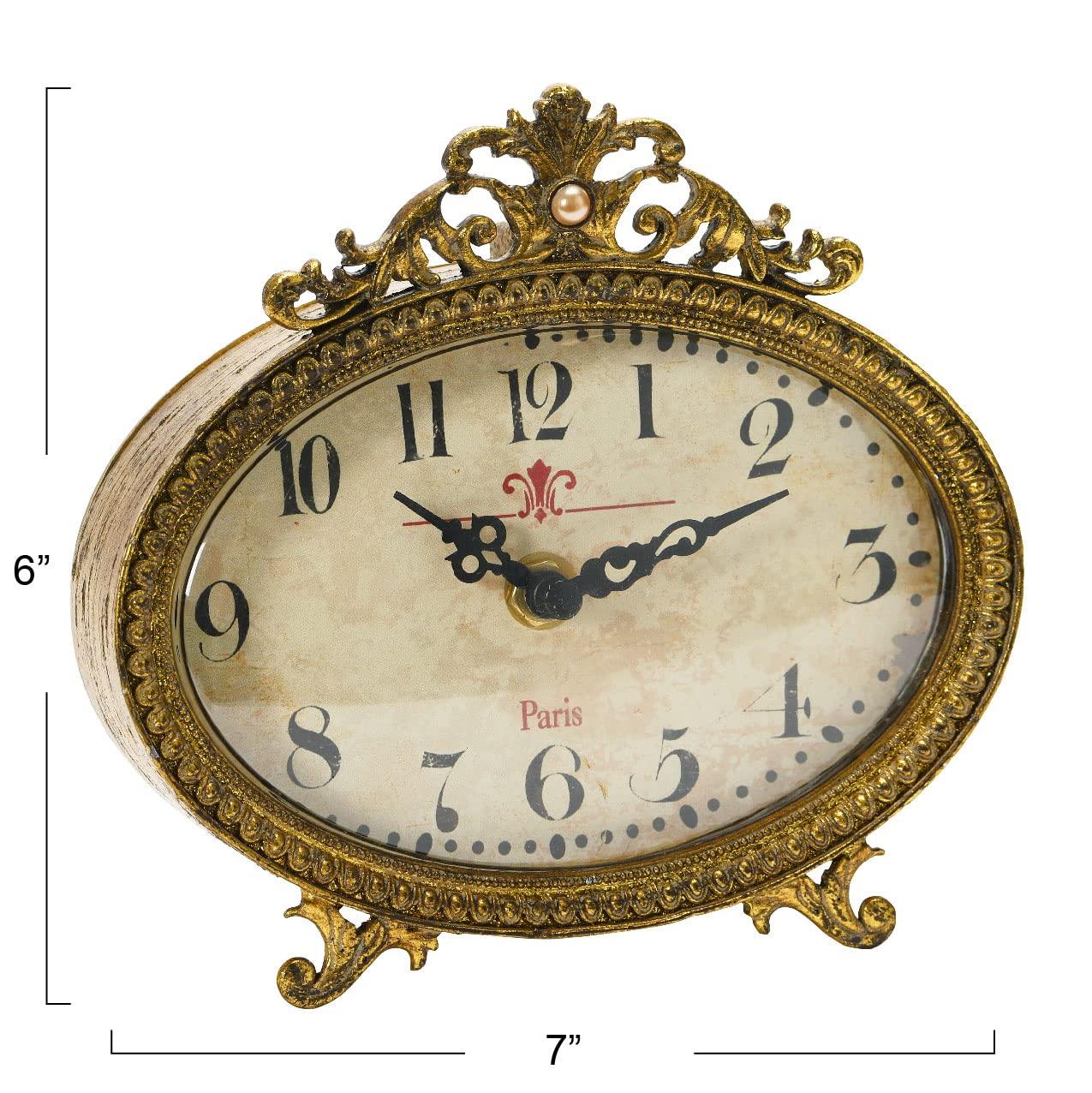 Creative Co-Op Distressed Pewter Mantel Clock, Gold Finish