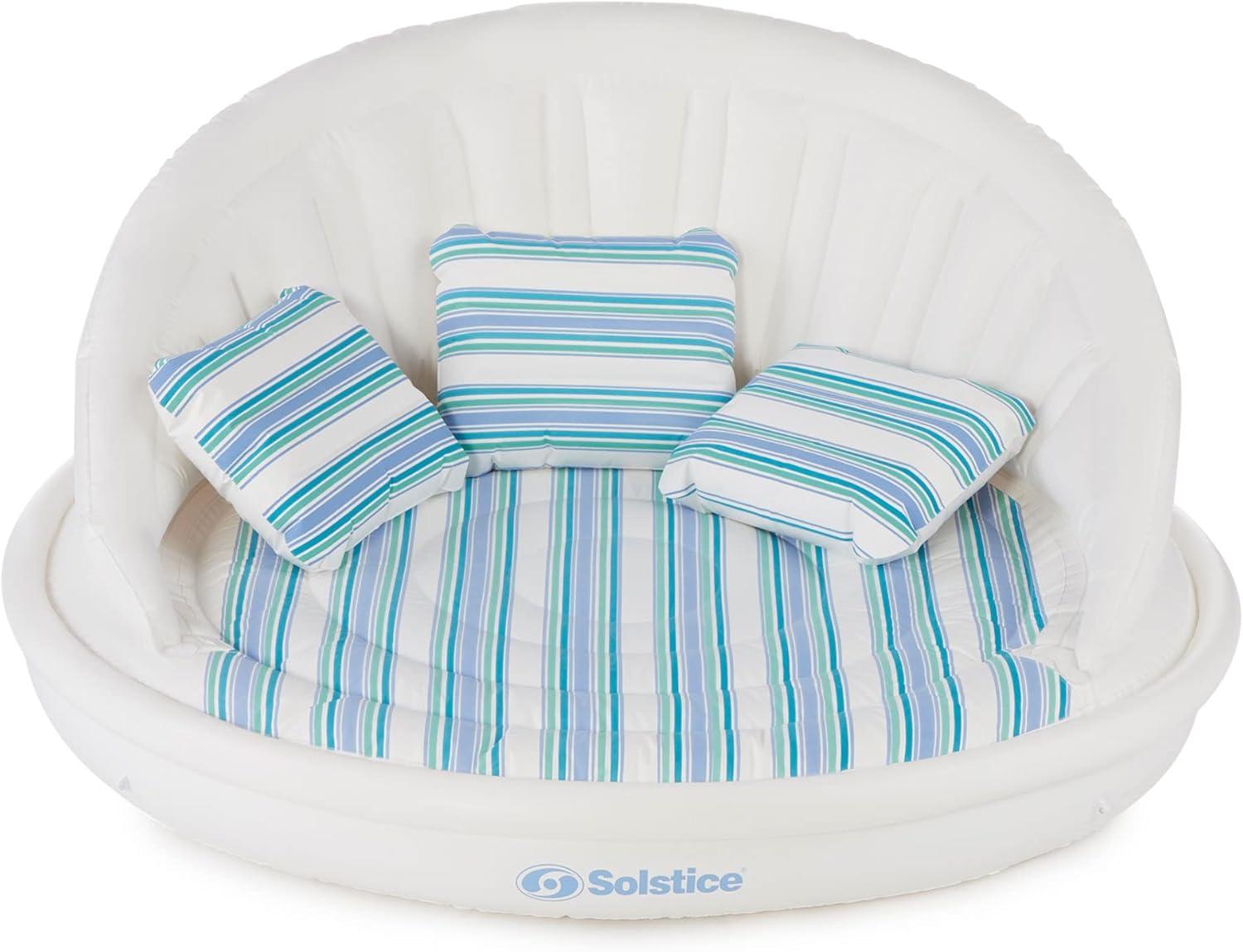 Swimline Solstice Aqua Sofa 2 to 3 Person Inflatable Pool Lounger Couch Float Raft w/Instaflate System & Throw Pillows for Kids & Adults, Blue/White