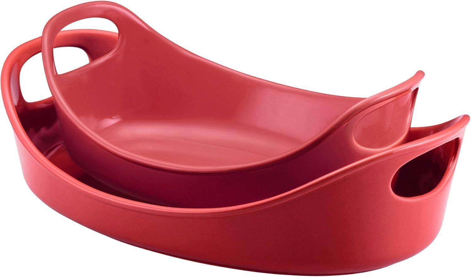 Red Ceramic 2-Piece Oval Baker Dish Set