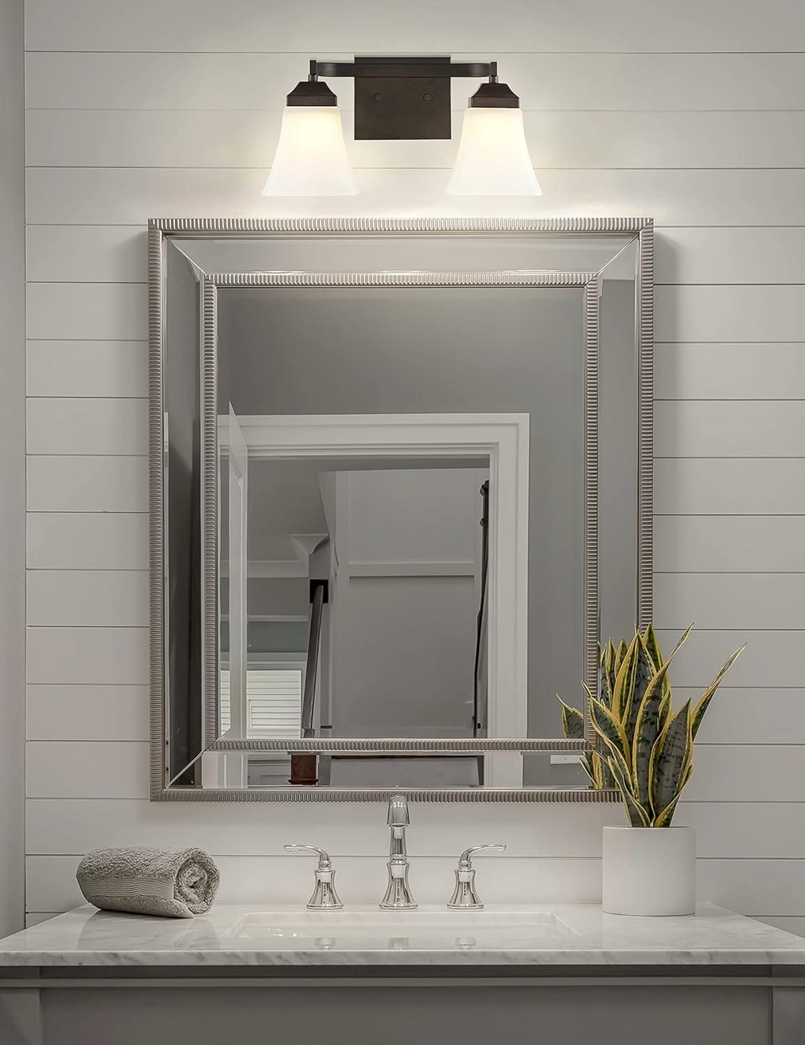 JONATHAN Y JYL7523A Staunton 15" 2-Light Iron/Glass Modern Cottage LED Vanity Light, Casual, Cottage, Farmhouse, for Bedroom, Bathroom, Livingroom, Office Oil Rubbed Bronze, Black