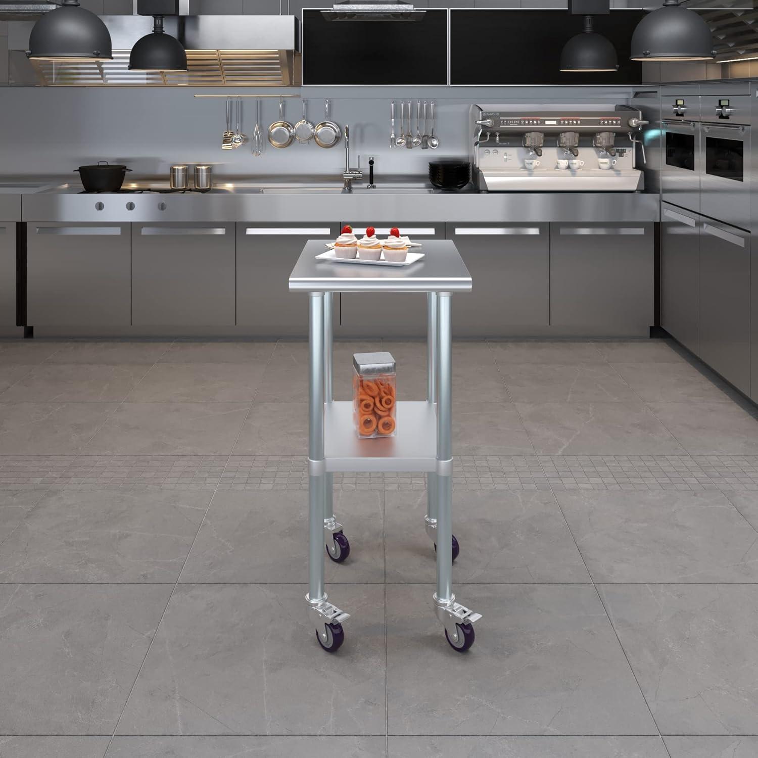 Amgood 24 in. x 18 in. Stainless Steel Table With Wheels