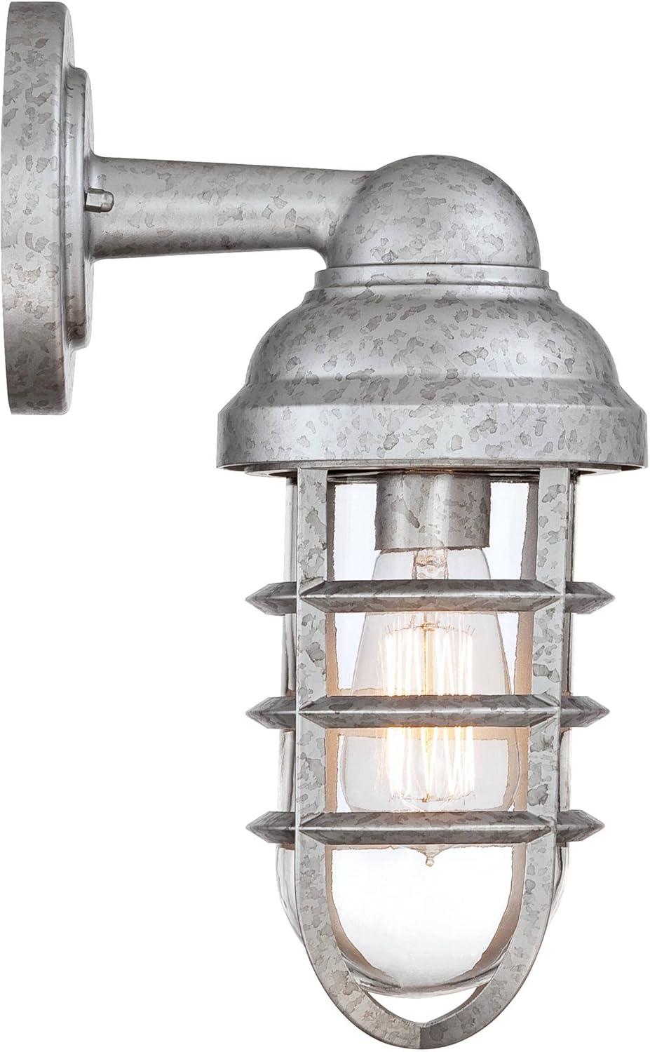 John Timberland Marlowe Industrial Outdoor Wall Lights Set of 2 Galvanized Steel Cage Frame 13 1/4" Clear Glass for Post Exterior Barn Deck House Yard