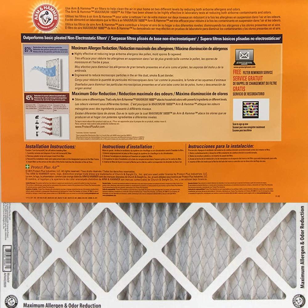 18x18x1 Arm & Hammer Maximum 16000 Allergen Odor Air Filters (MERV 11) (4-Pack)