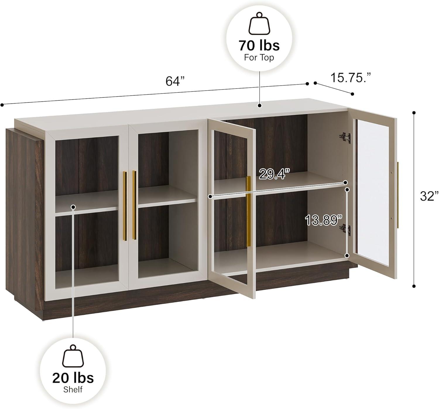 BELLEZE Sideboard Buffet Cabinet, Modern Wood Glass-Buffet-Sideboard with Storage, Console Table for Kitchen, Dinning Room, Living Room, Hallway, or Entrance - Brixston (White)