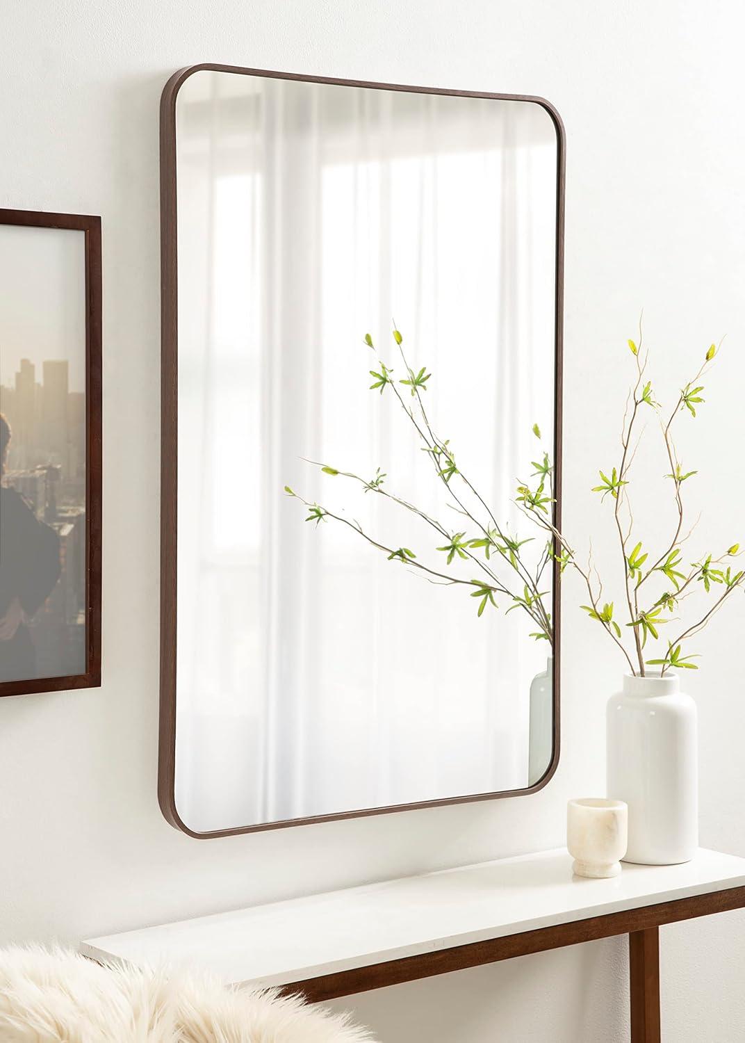 Kate and Laurel Zayda Radius Rectangle Framed Wall Mirror, 24x36, Walnut Brown