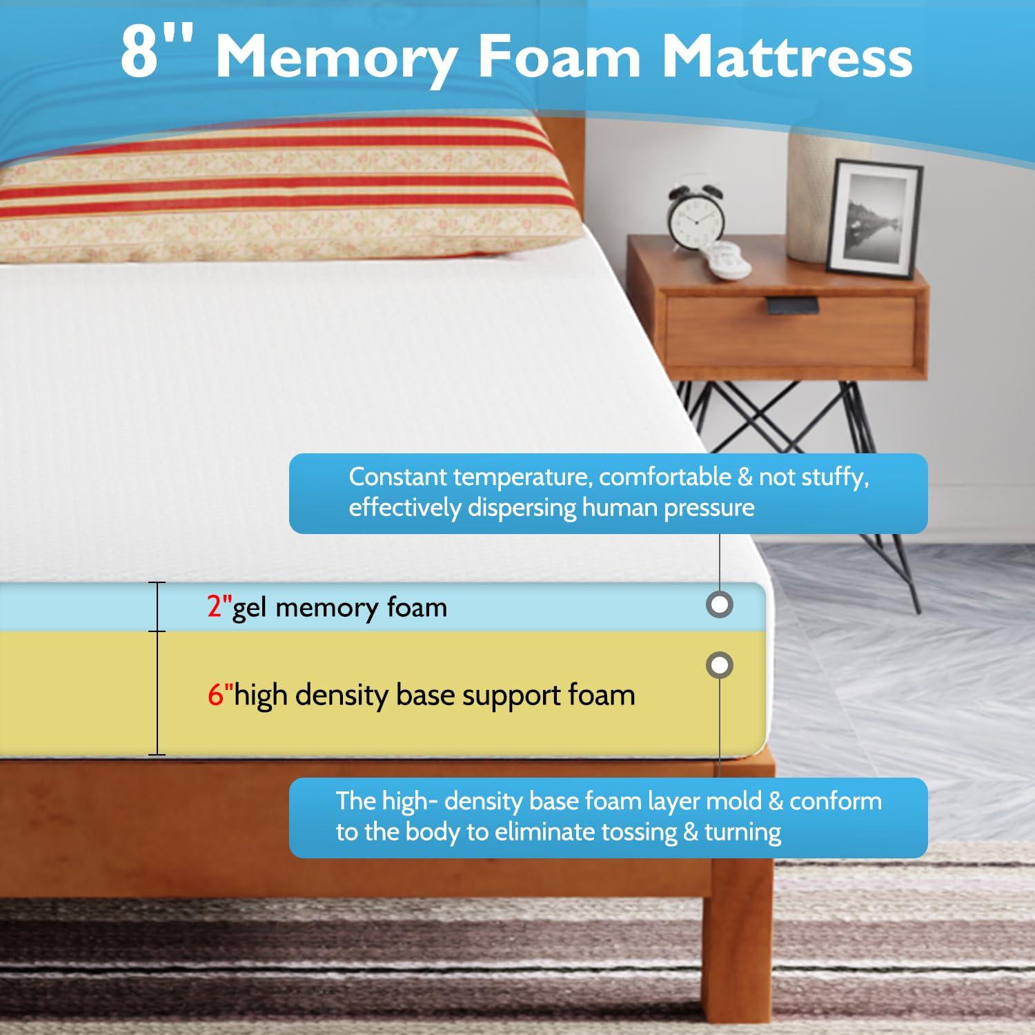 FDW 8 inch California King Mattress Gel Memory Foam Mattress for Cool Sleep & Pressure Relief/CertiPUR-US Certified/Bed-in-a-Box,California King