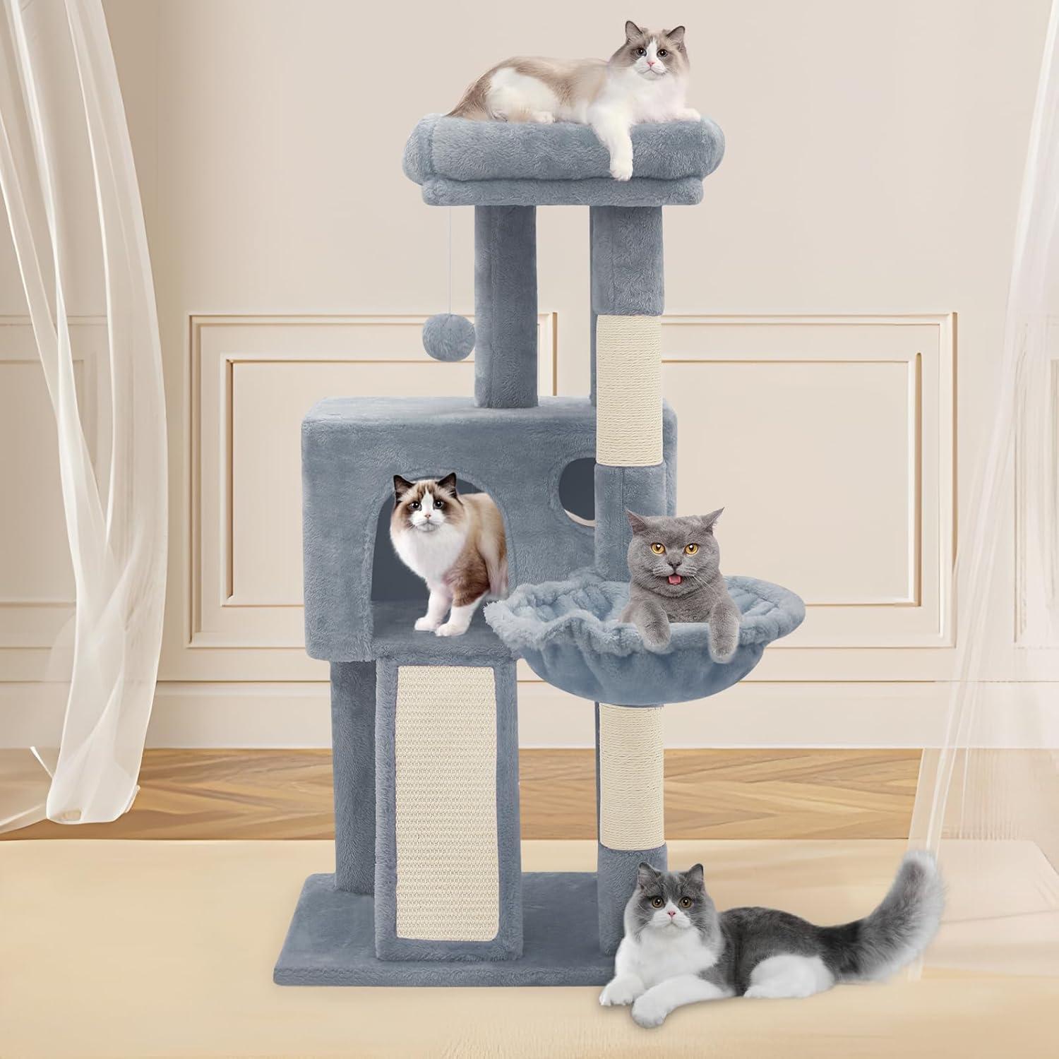 36" Small Cat Tower With Hammock, Sisal Scratching Posts, And Ramp, Perfect For Indoor Cats