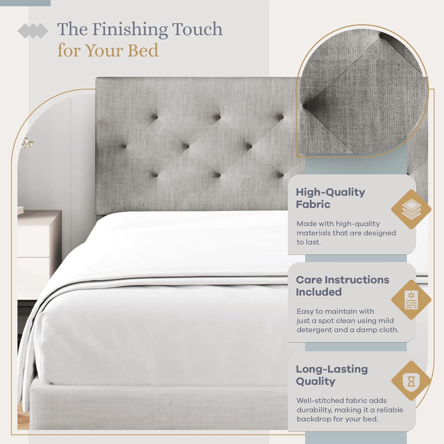 Sven & Son Diamond-Tufted Mid-Rise Upholstered Headboard, Wall or Bed Frame Mount - Full or Queen (Gray)
