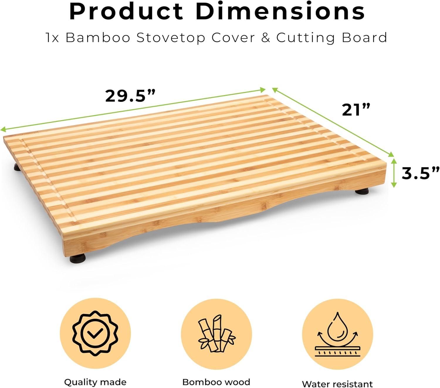 Prosumer's Choice Bamboo Stovetop Cover Cutting Board with Adjustable Legs - Large Size