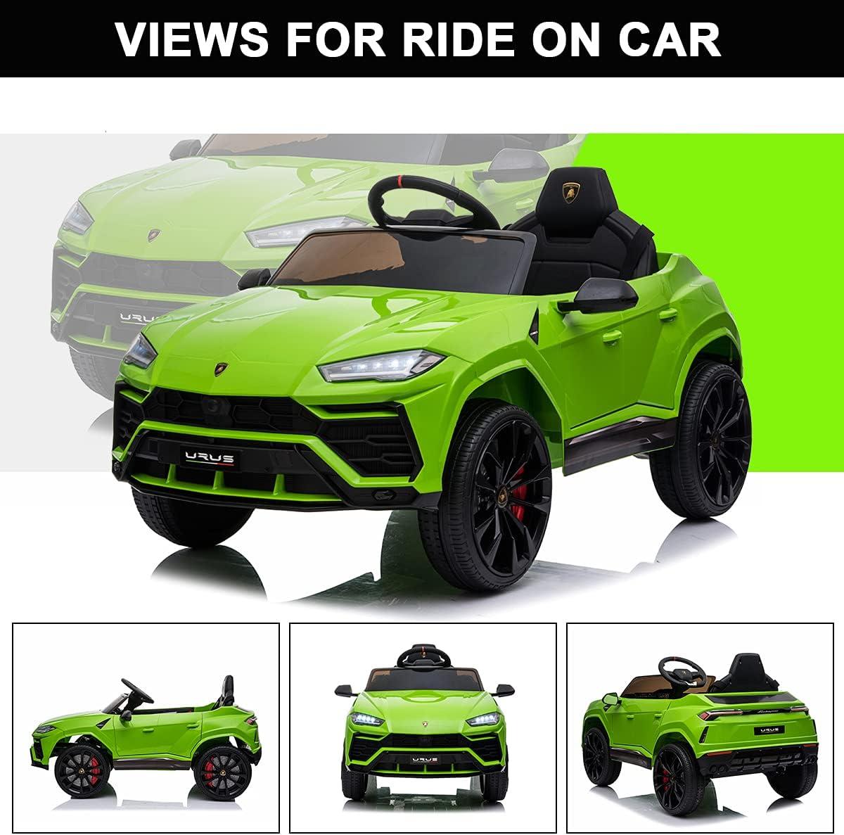 Licensed Lamborghini Urus Ride On Car Toy, 12V Battery Powered Electric Vehicle Kids Ride on Toy Parent Remote Control, Foot Pedal, Music, Aux, LED Headlights, 2 Speeds, Green