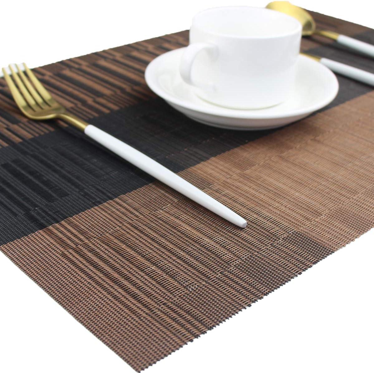 Placemats,Durable Placemats for Dining Table,Washable Woven Vinyl Kitchen Placemats Set of 4(Brown)