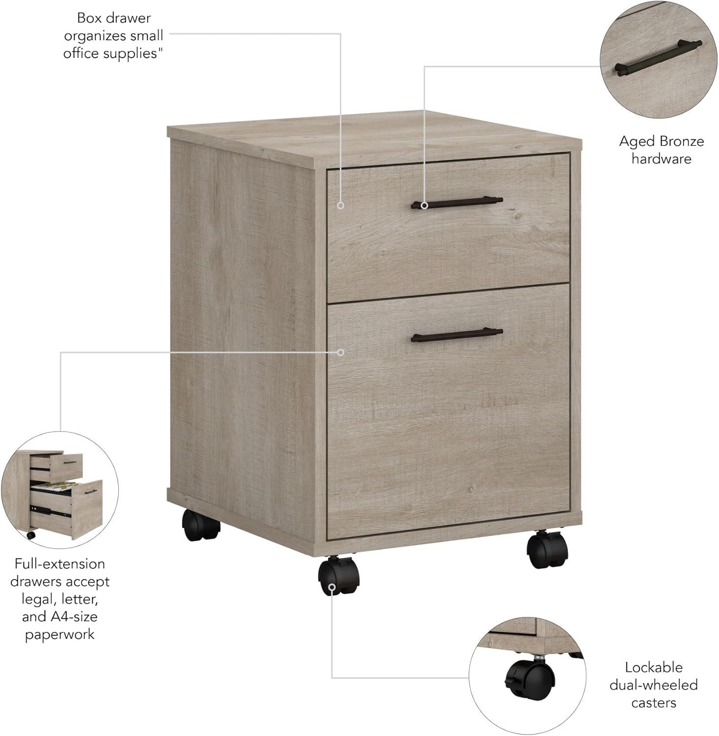 Bush Furniture Key West Mobile File Cabinet, 2 Drawer, Washed Gray