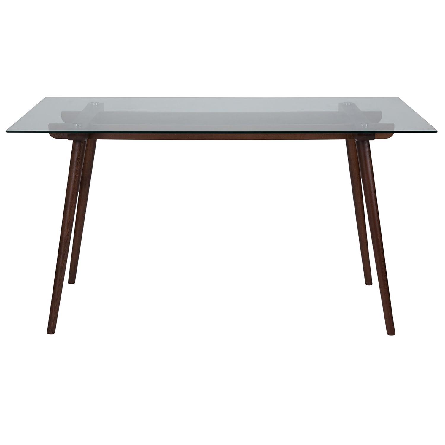 Flash Furniture Meriden 31.5" x 55" Rectangular Solid Walnut Wood Table with Clear Glass Top