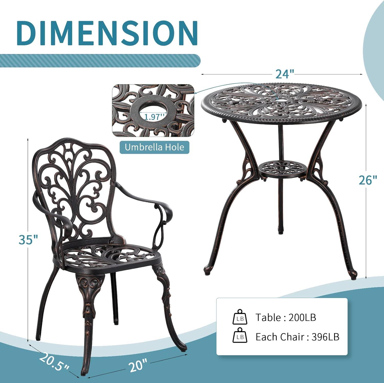 Butterfly Black Cast Aluminum 3-Piece Patio Bistro Set