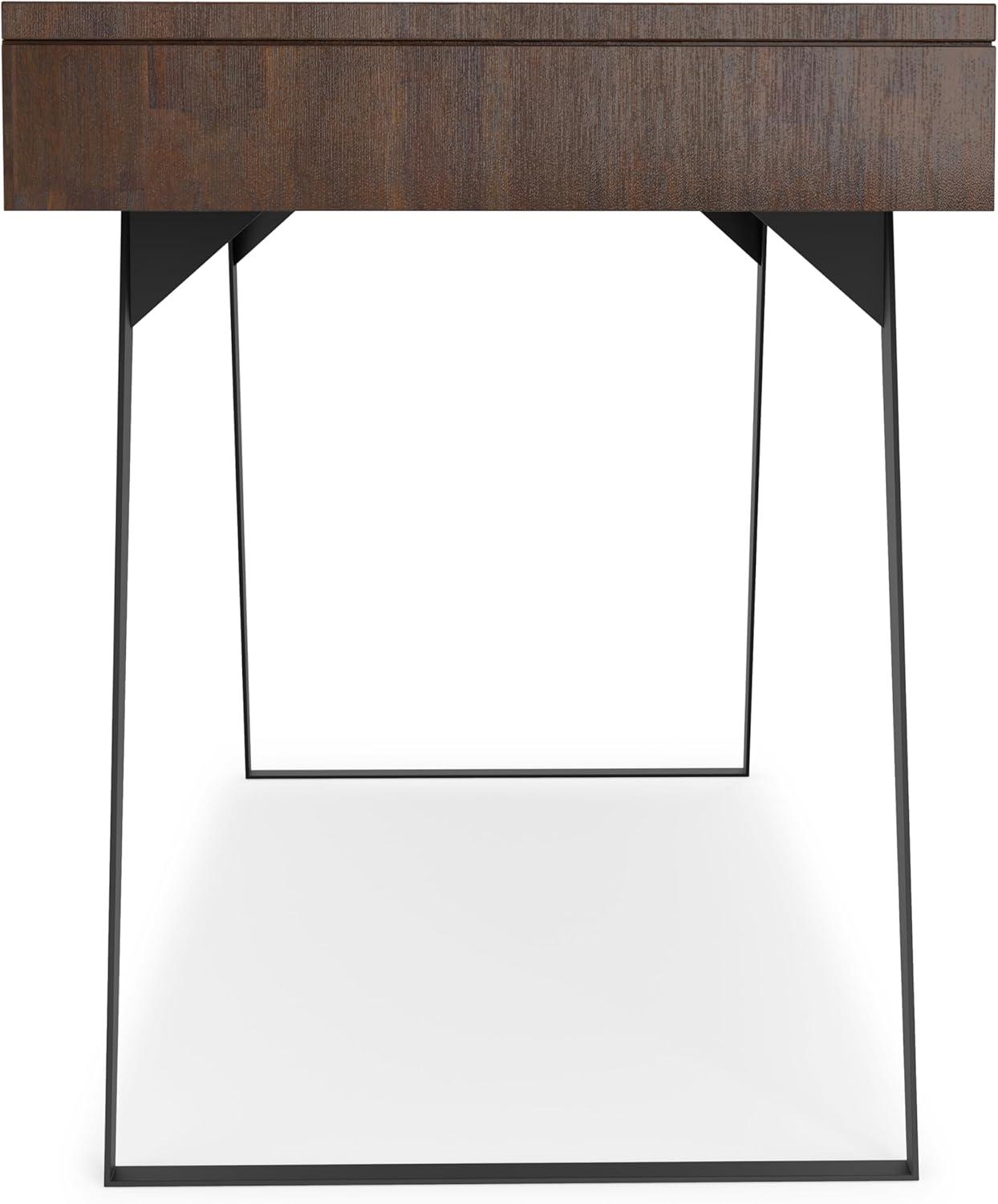 Simpli Home Lowry Solid Acacia Wood Desk, Industrial Style with Keyboard Tray and 2 Drawers