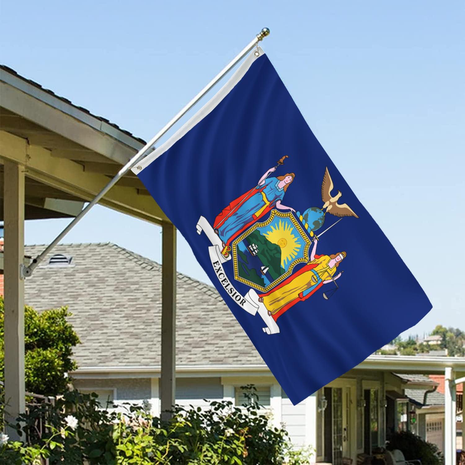 New York State Flag Double Sided 3x5 ft, Heavy Duty 3 Ply Durable Polyester, NY Flag with Vibrant Print/4 Rows Hemming/Brass Grommets