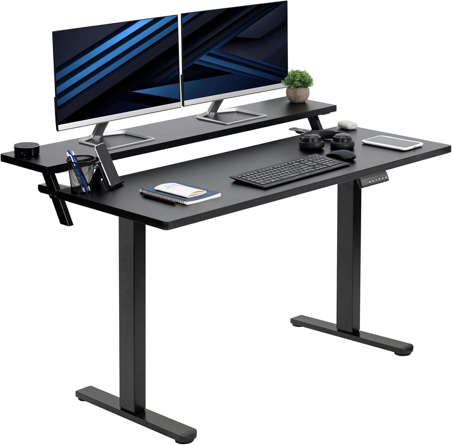 VIVO Black Electric 55" x 30" Dual Tier Dual Motor Standing Desk, DESK-KIT-E2TB