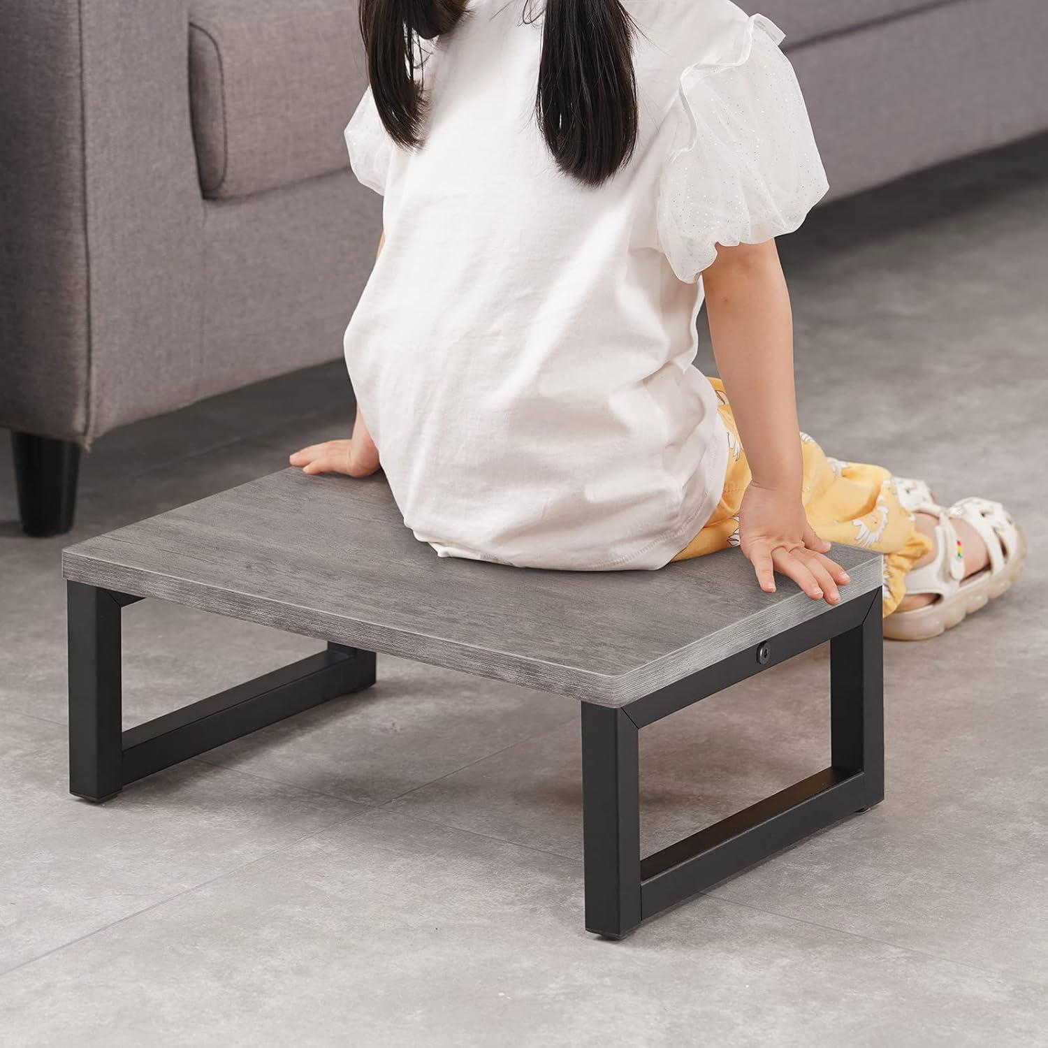 Snughome Wooden Step Stools for Adults Kids, Solid Portable Wooden Bedside Step Stool Adults Hold Up to 350 lb, One Step Foot Stool for Kitchen, Bedroom, Living Room, Bathroom - Self-Assembly(Grey)