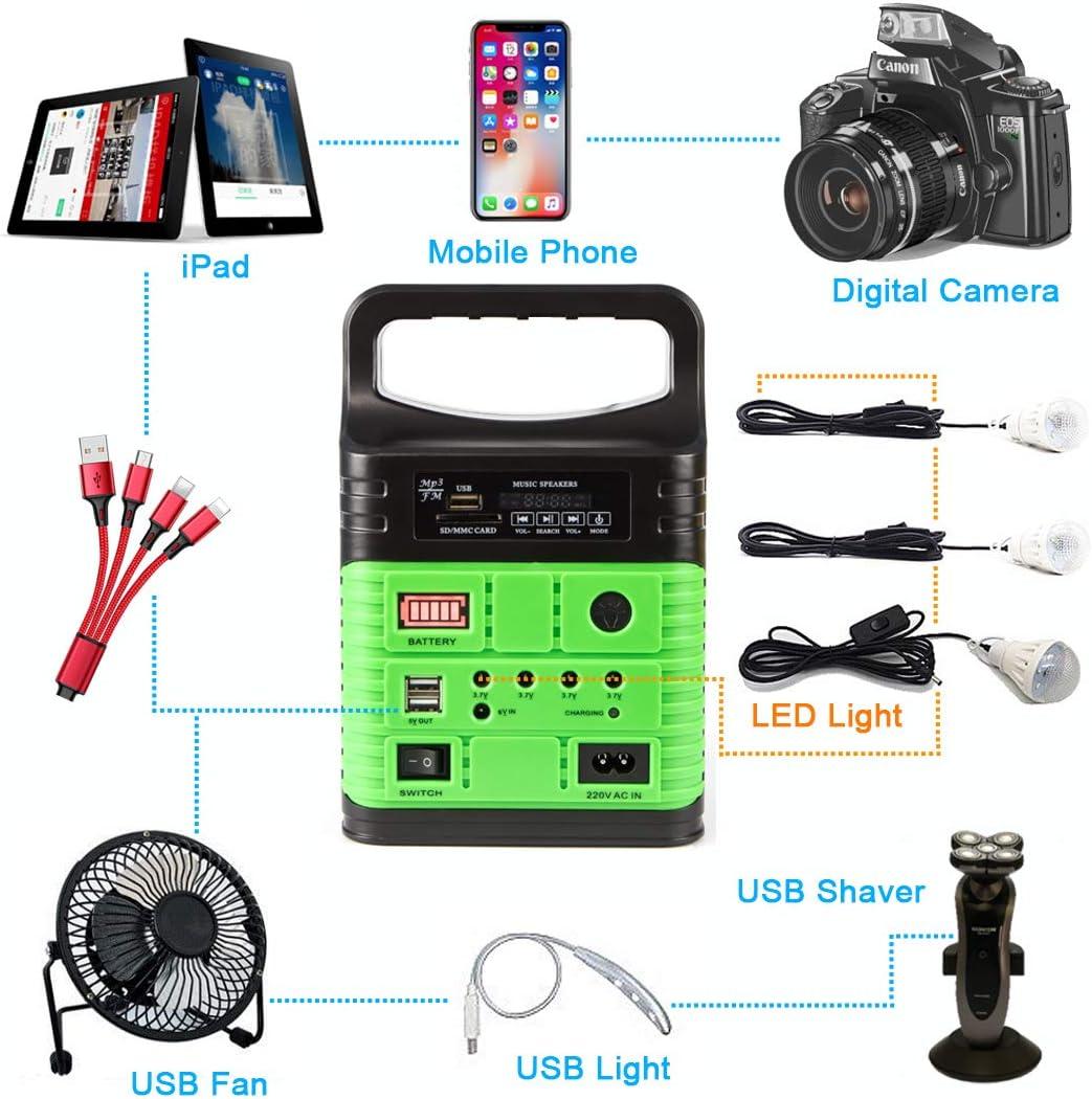 Green Portable Solar Power Station with LED Lights and USB Outlets