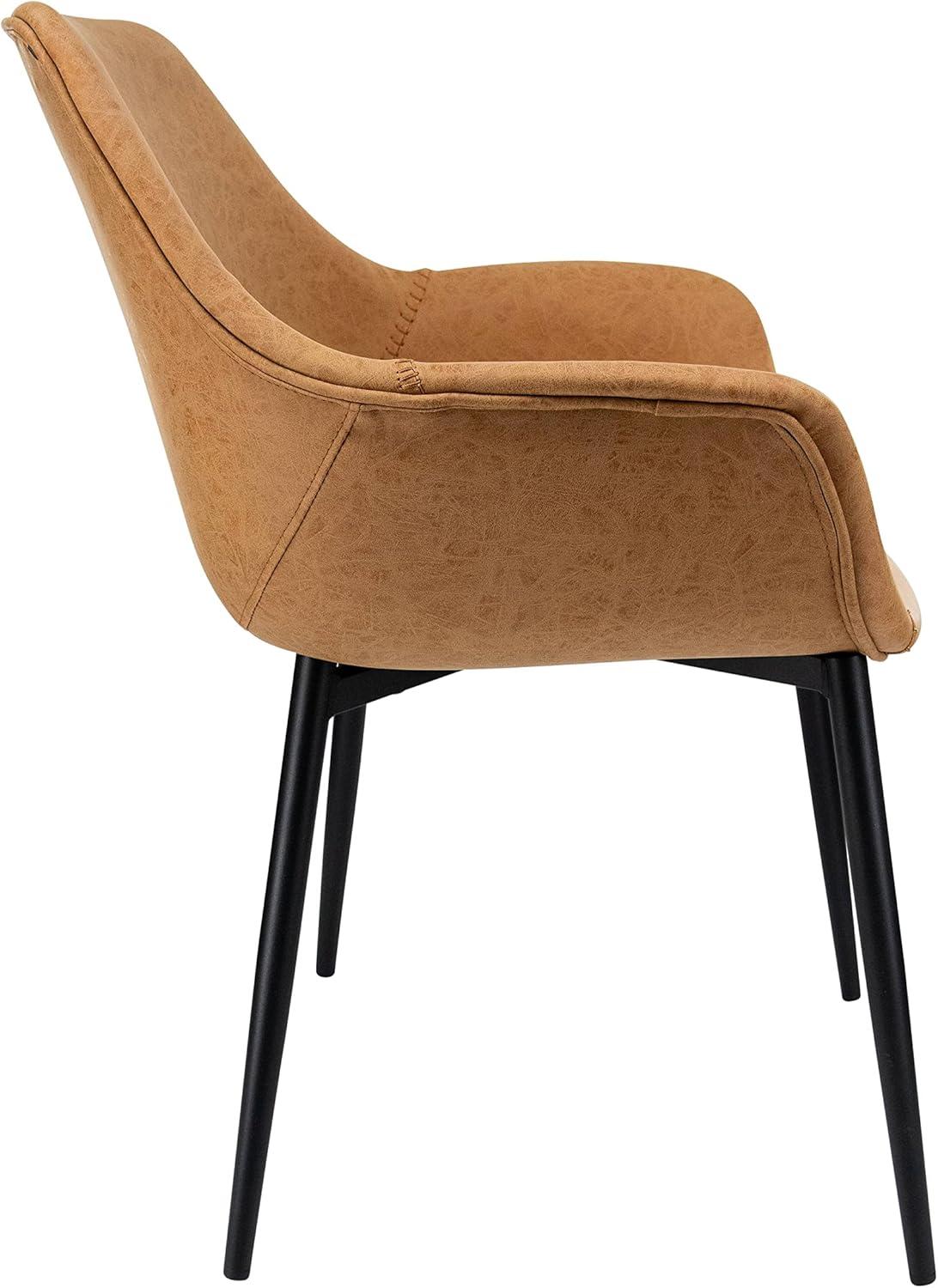 LeisureMod Markley Leather Dining Chair with Black Metal Legs Upholstered Seat Modern Design Perfect for Kitchen Dining Room Office or Lounge Seating