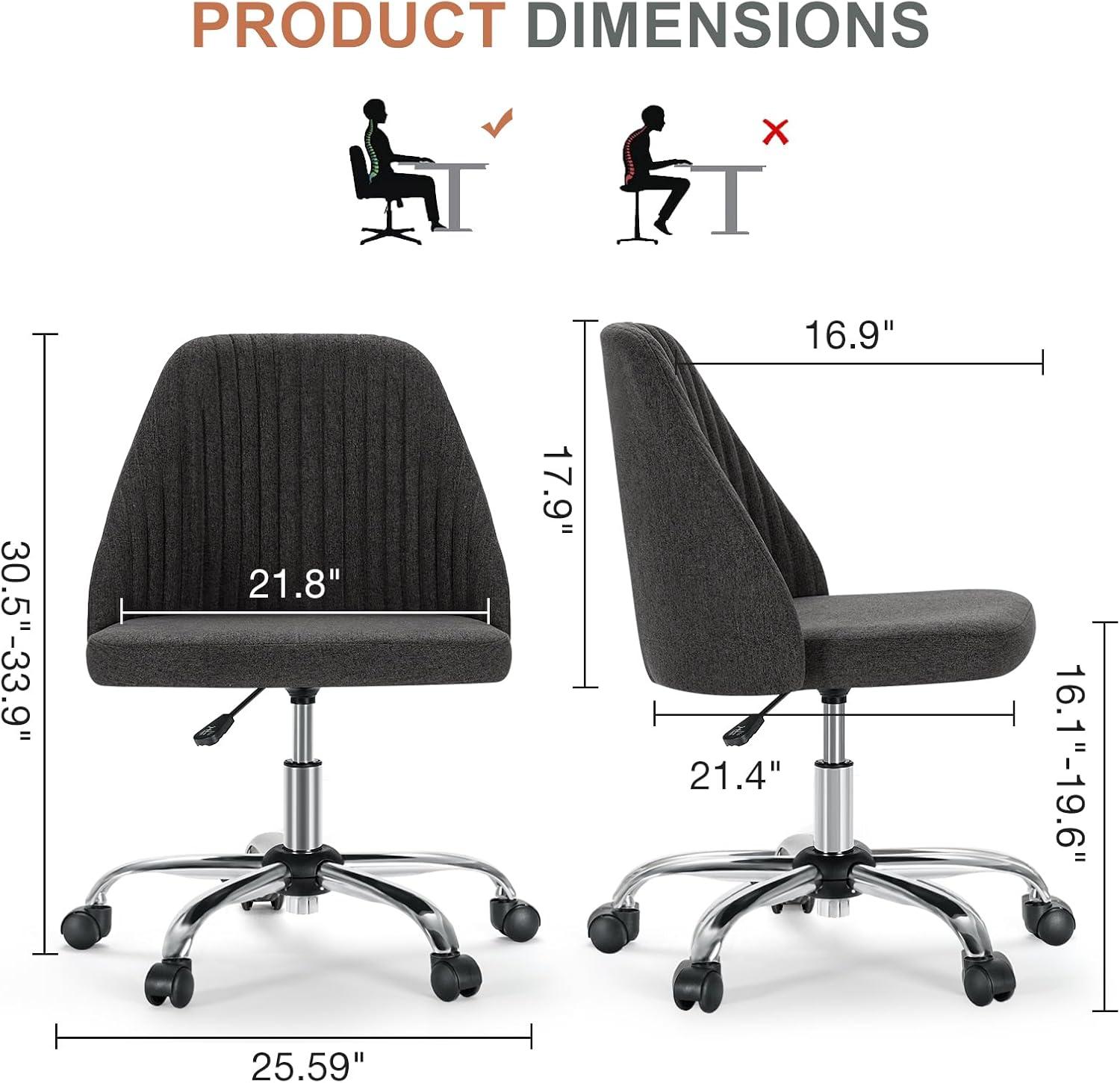 Dark Grey Armless Adjustable Task Chair with Wood Base