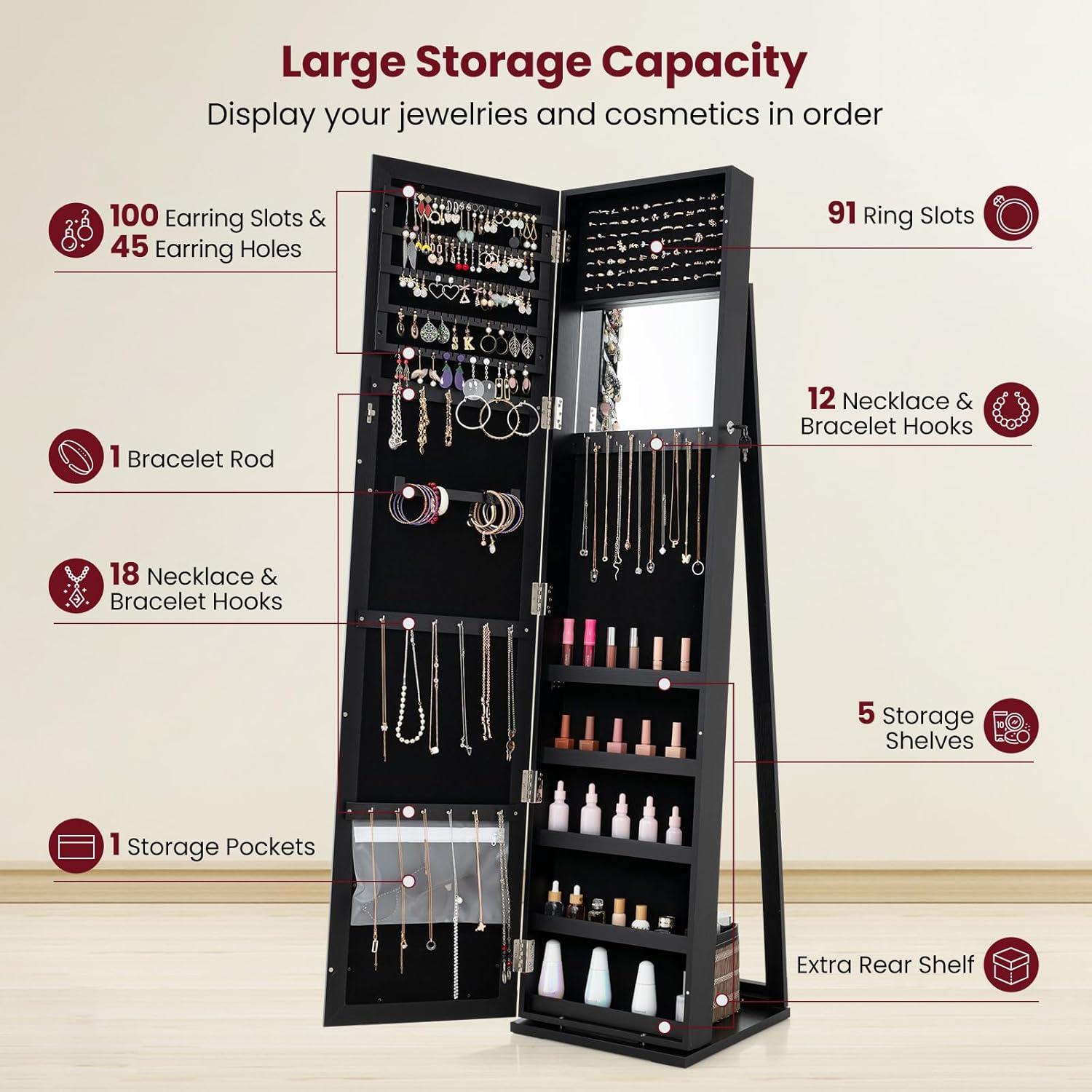 NIERBO Lockable Jewelry Organizer Mirror - Stylish Storage Solution For Women