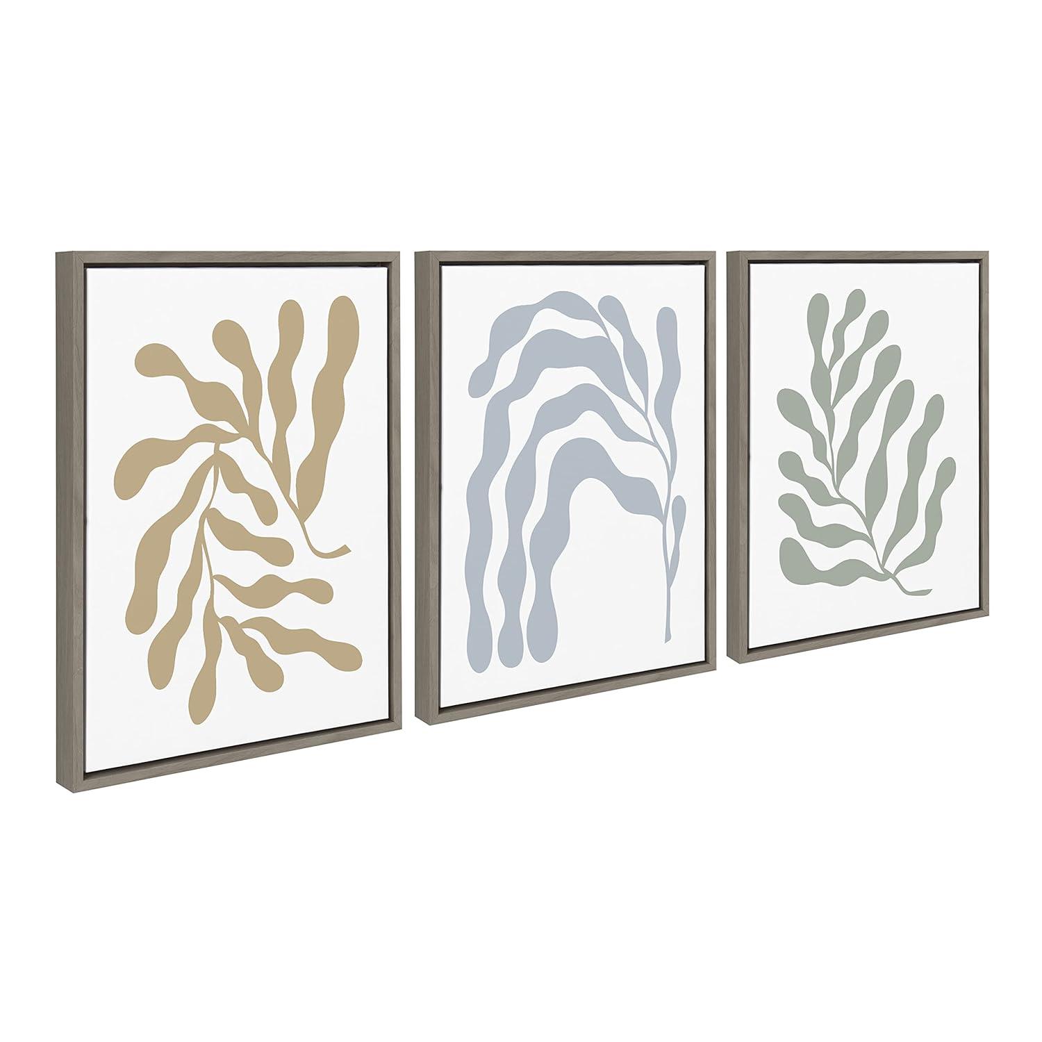 Kate and Laurel Sylvie Matisse Inspired Abstract Botanicals Framed Canvas by The Creative Bunch Studio, 3 Piece 18x24, Gray