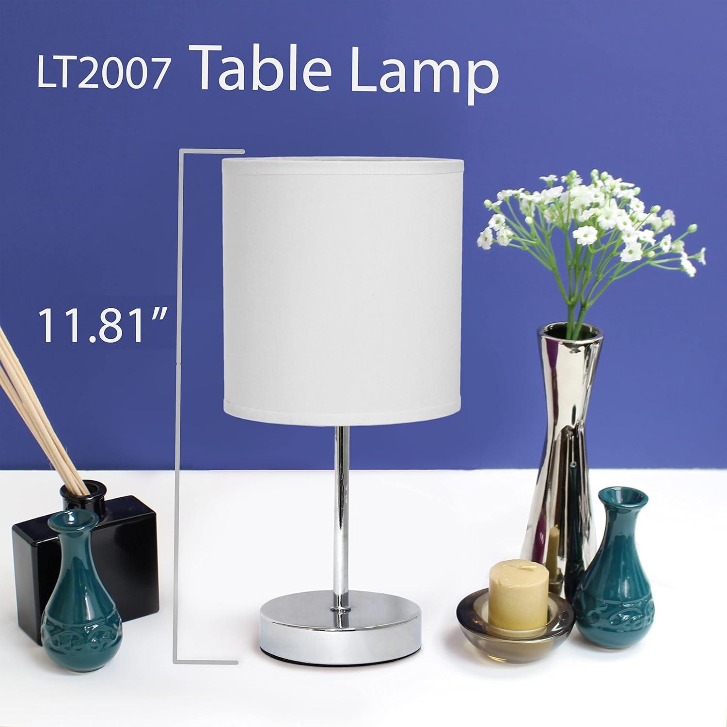 Simple Designs 11.81" Basic Chrome Mini Table Lamp with Fabric Shade, White