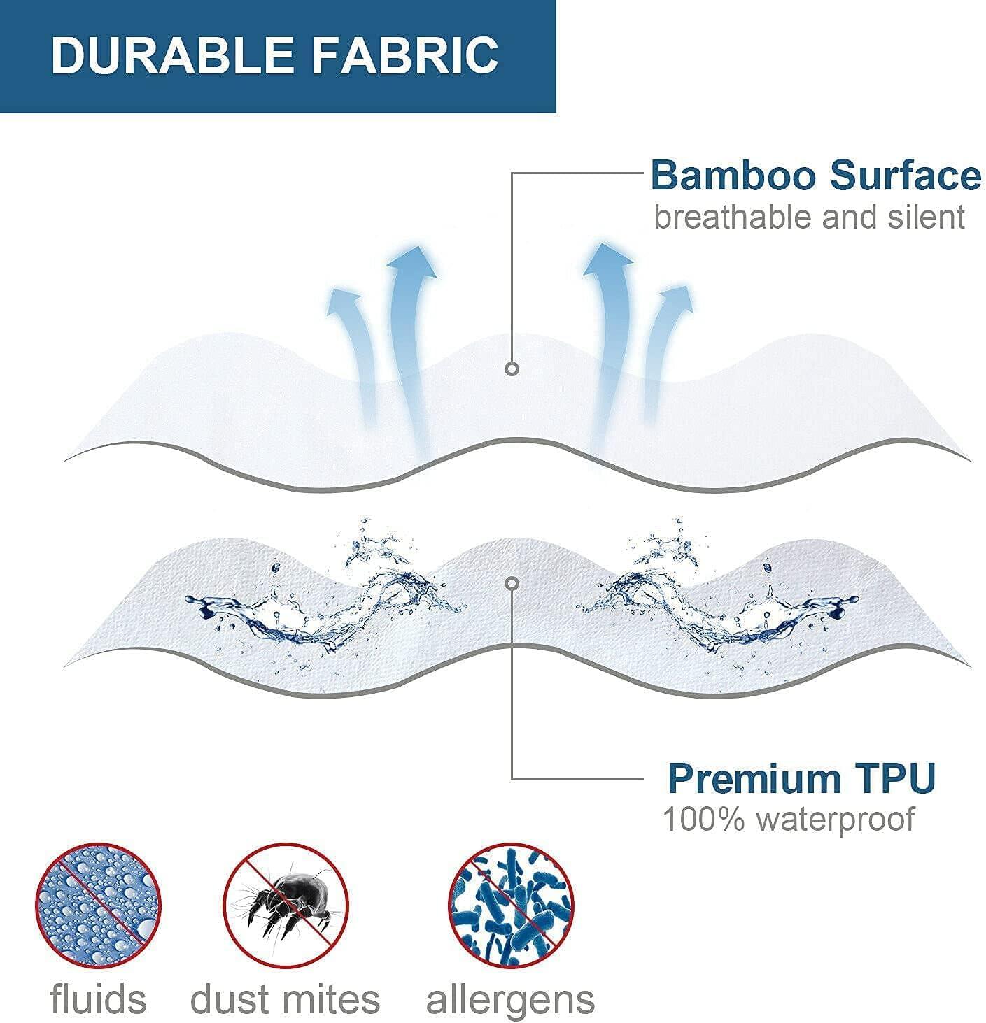 Bamboo Mattress Protector with Zipper - 100% Waterproof Queen Size Mattress Cover - Ultra Soft Jacquard Fabric Cooling Breathable Noiseless Mattress Pad Covers - Zippered Mattress Encasement