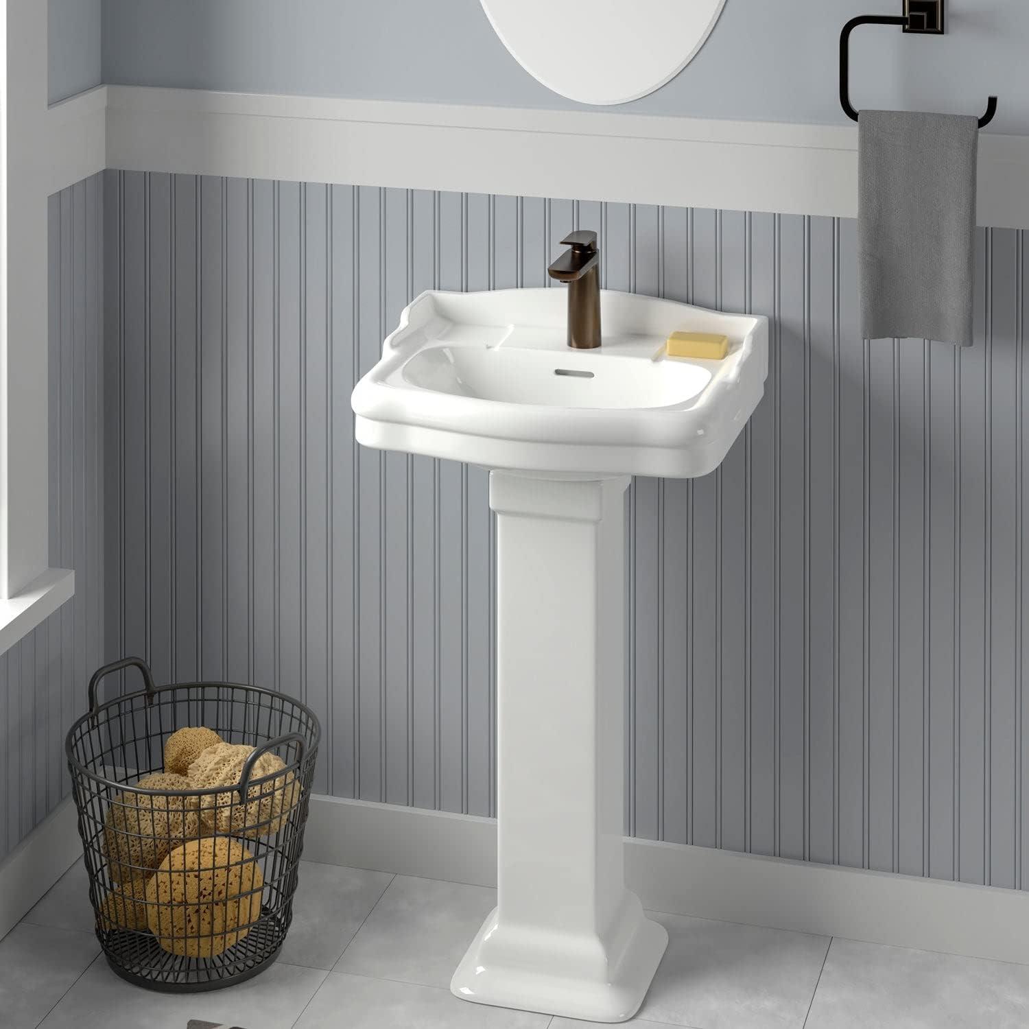 Elegant Beige Oval Ceramic Pedestal Sink with Traditional Charm