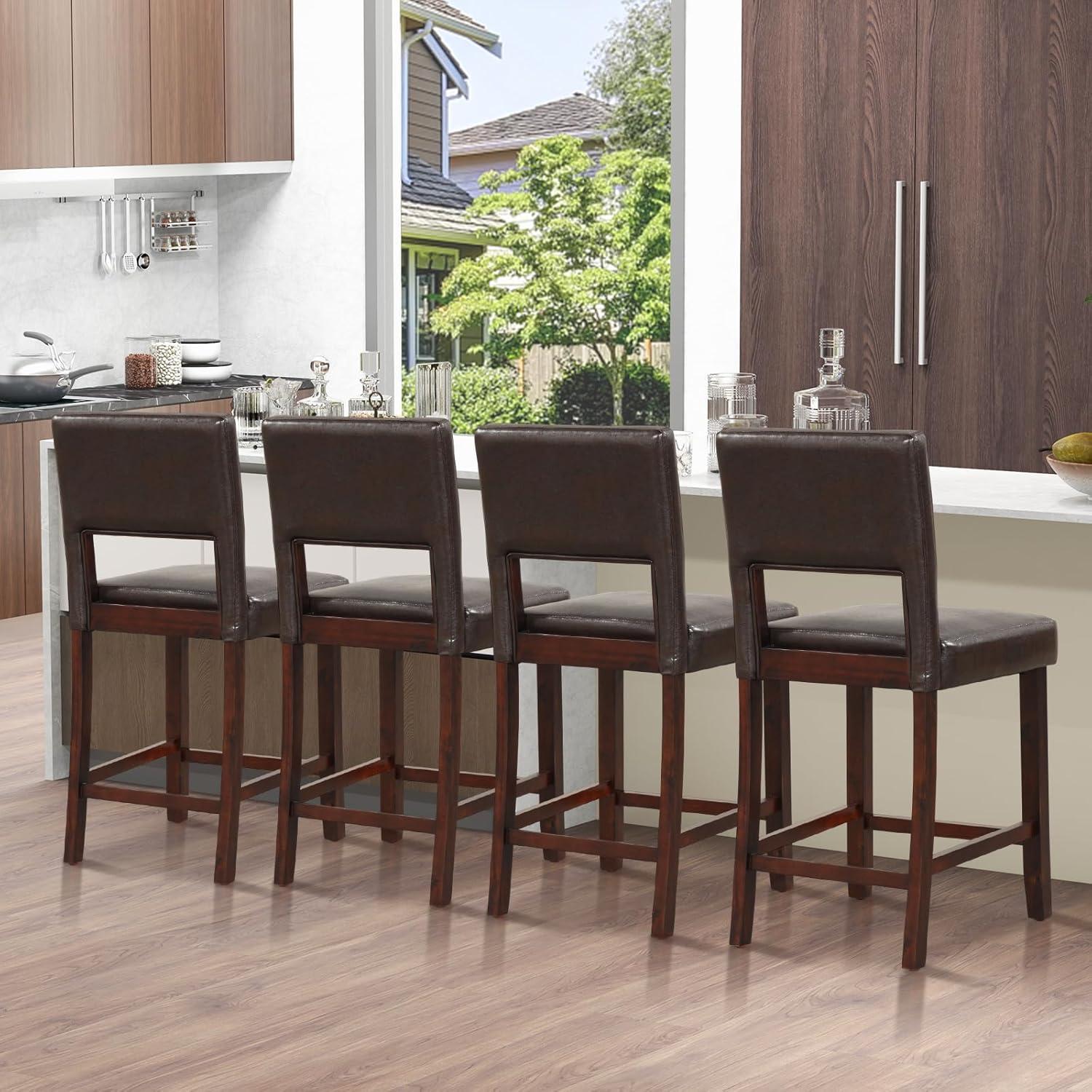 Canddidliike 2 Piece Bar Chair Set with Hollowed Back and Rubber Wood Legs-Brown, Bar Height Stools, Barstools for Kitchen, Dining Room