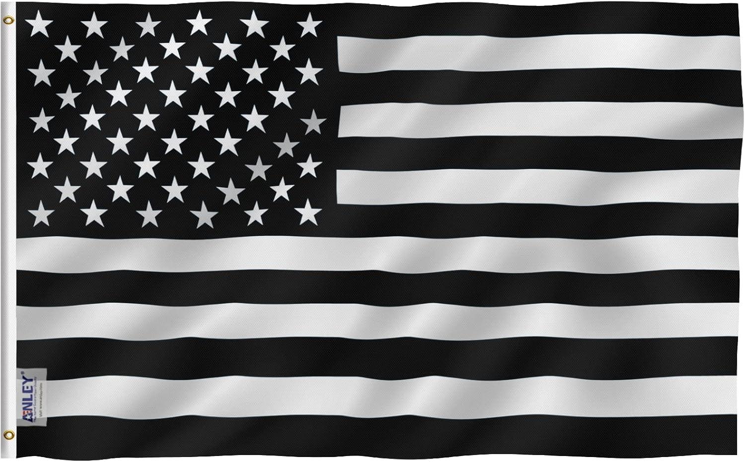 Fly Breeze 3x5 Foot Black and White American Flag with Brass Grommets