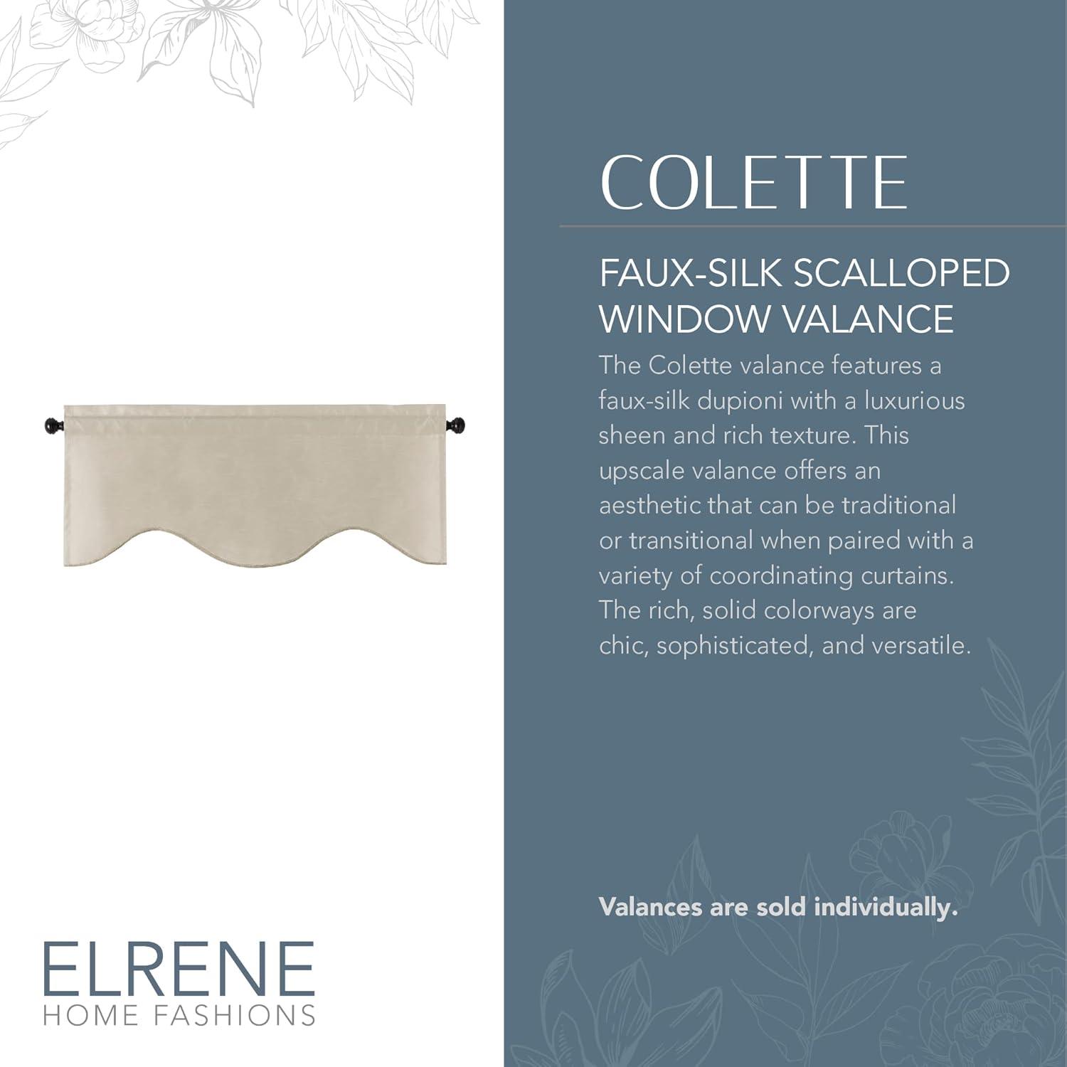 Elrene Colette Faux Silk Single Scalloped Window Valance - 50" x 21" - Elrene Home Fashions