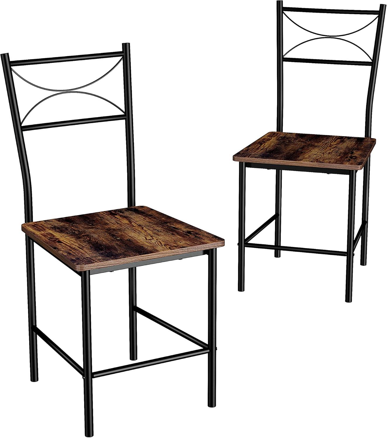 Rustic Brown Square MDF and Metal Dining Table Set with 2 Chairs