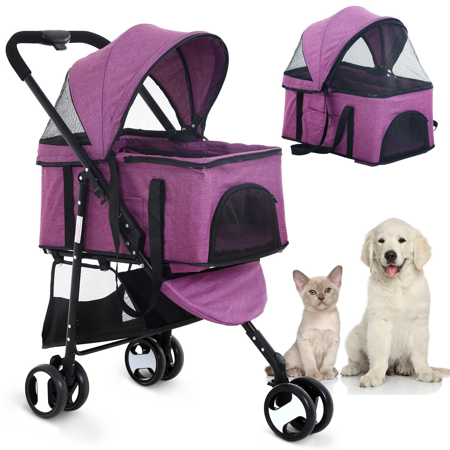 BestPet Foldable Pet Stroller with Detachable Carrier