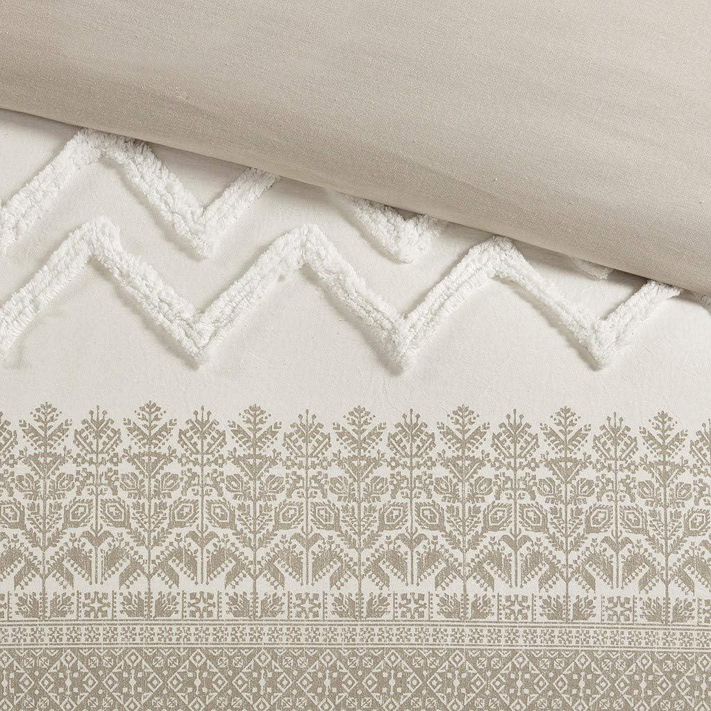 3pc Full/Queen Mila Cotton Duvet Cover Set with Chenille Tufting Taupe - Ink+Ivy: Lightweight, Abstract Pattern, Hidden Button Closure